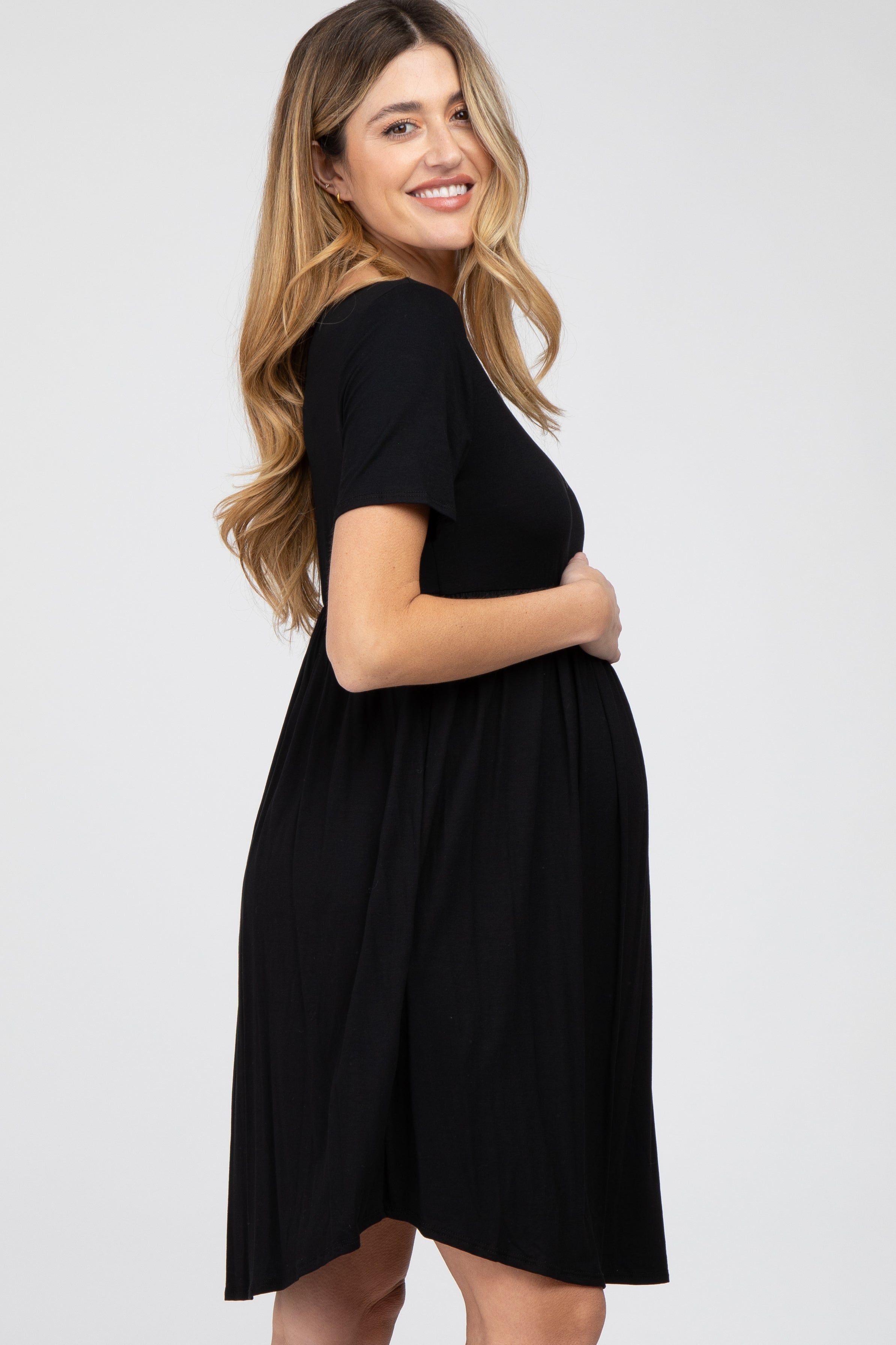 Black Babydoll Round Hem Maternity Dress sold by Pinkblush product image thumbnail 3
