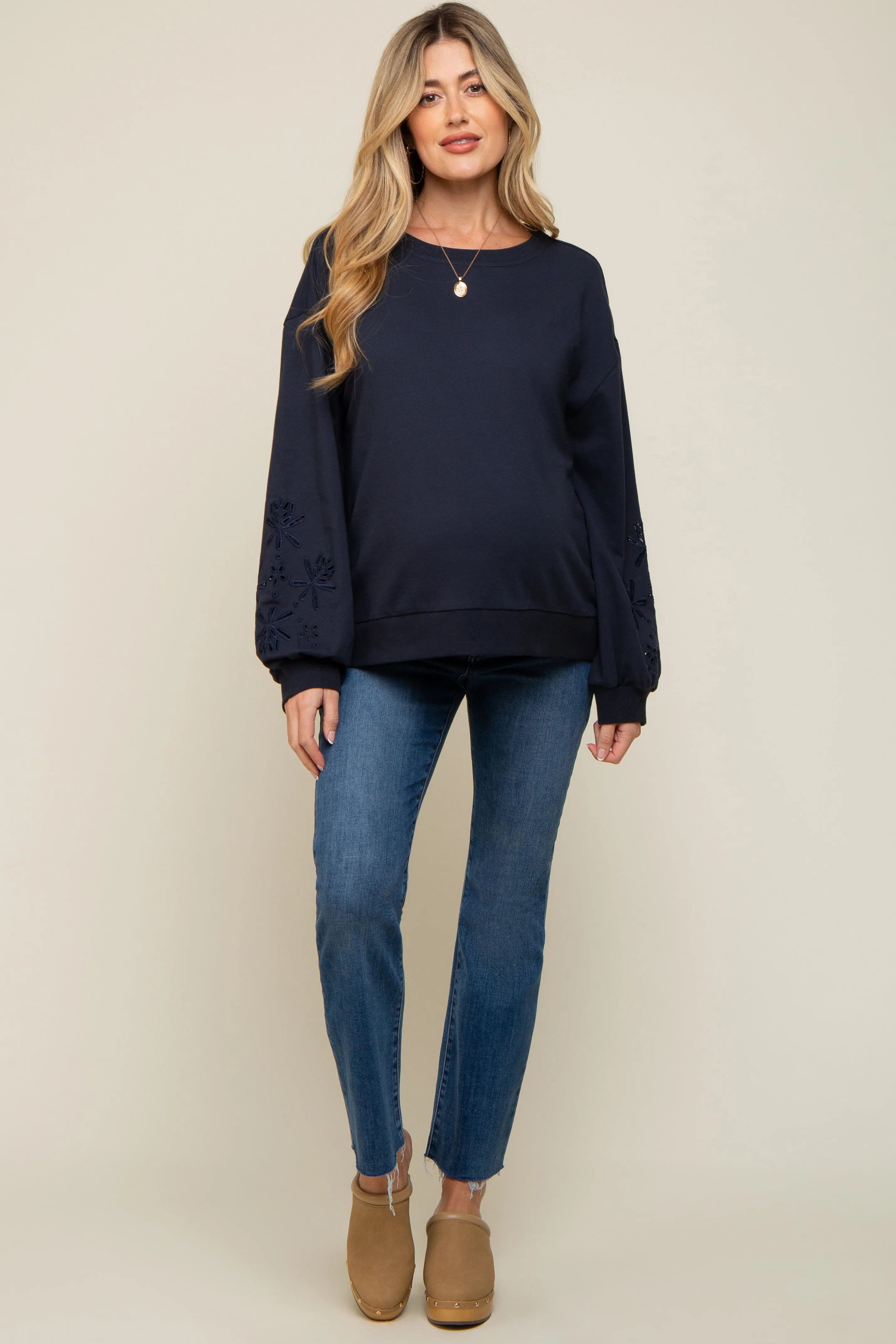 Navy Embroidered Long Sleeve Maternity Top sold by Pinkblush product image thumbnail 5