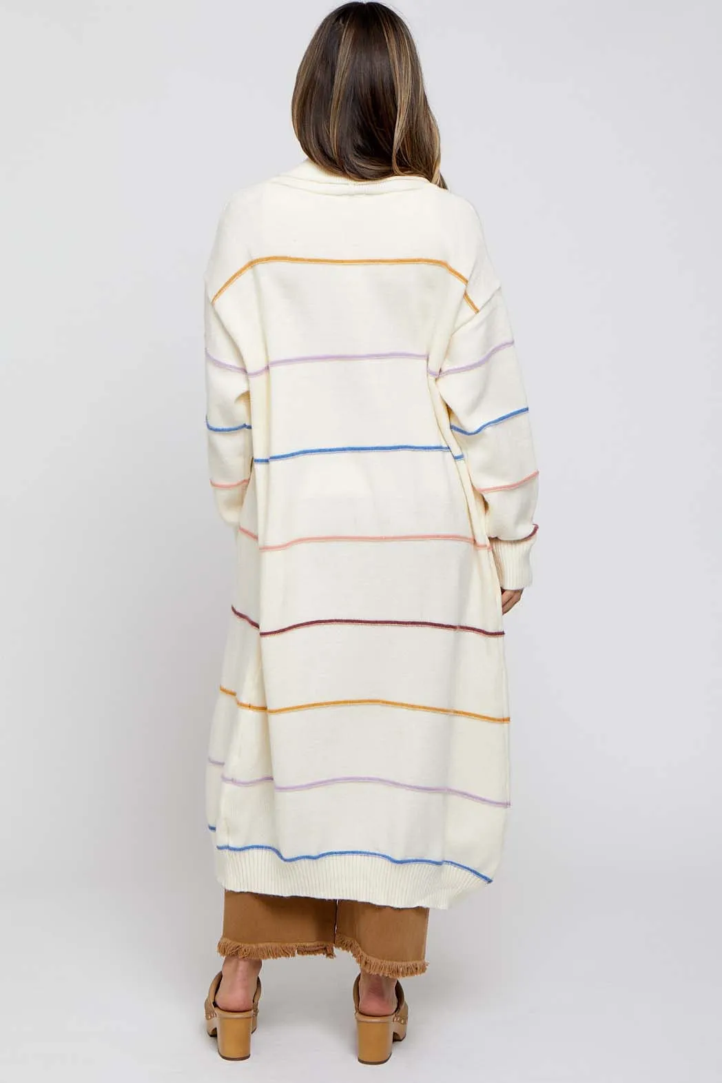 Cream Striped Open Front Maternity Cardigan sold by Pinkblush product image thumbnail 3
