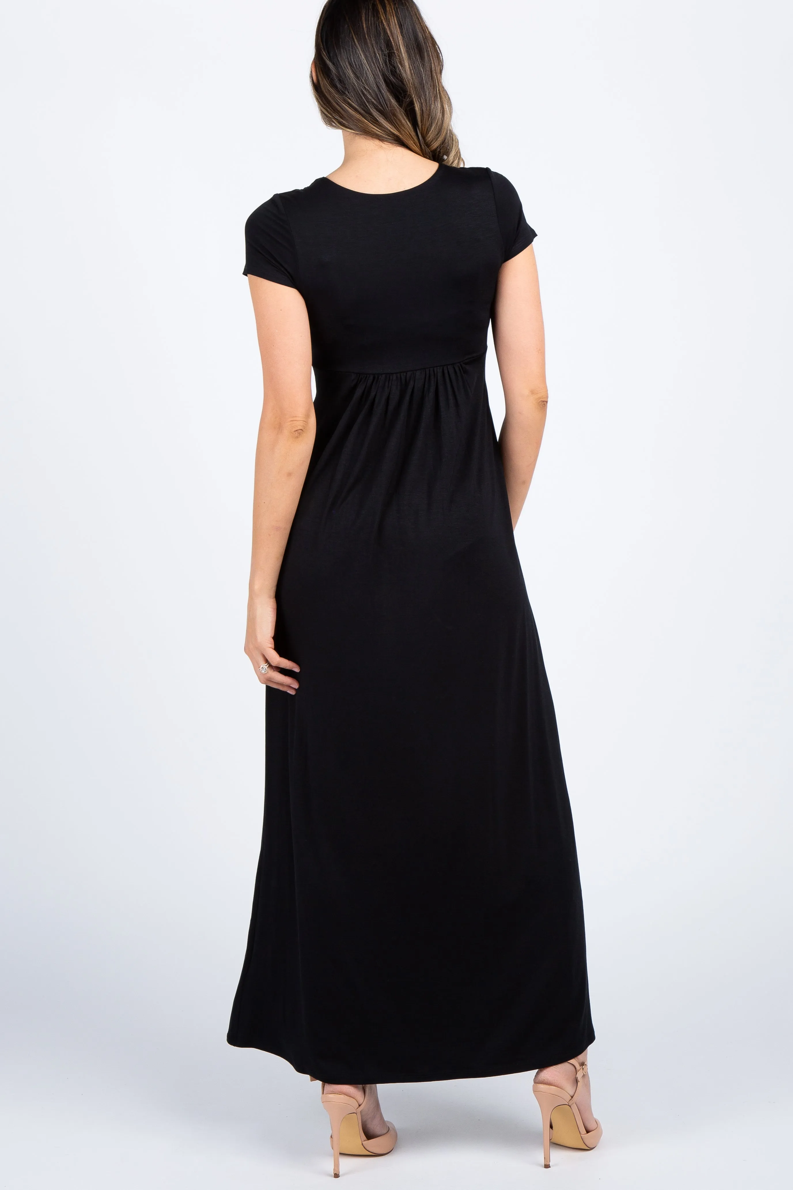 PinkBlush Petite Black Draped Nursing Maxi Dress sold by Pinkblush product image thumbnail 3