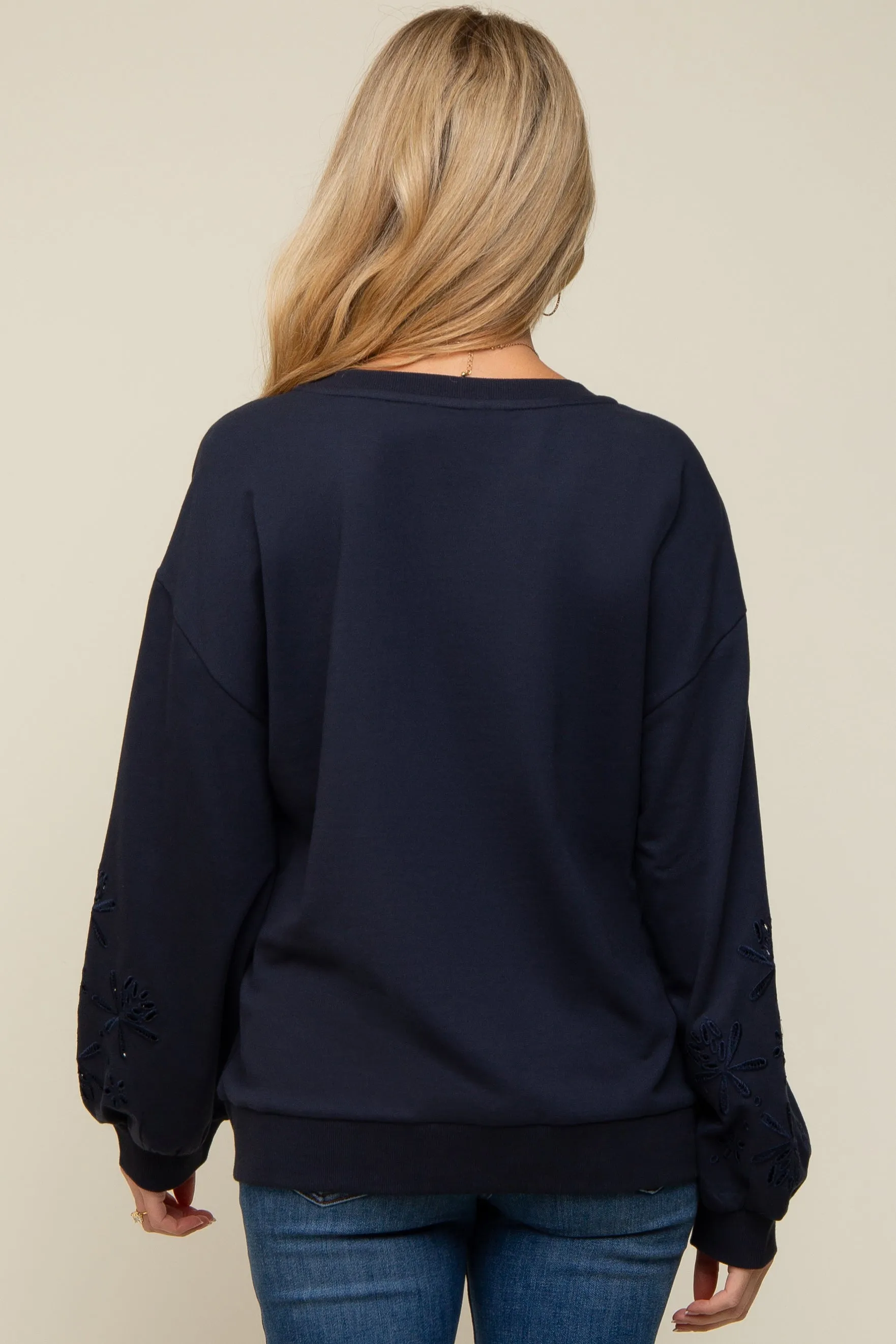 Navy Embroidered Long Sleeve Maternity Top sold by Pinkblush product image thumbnail 3