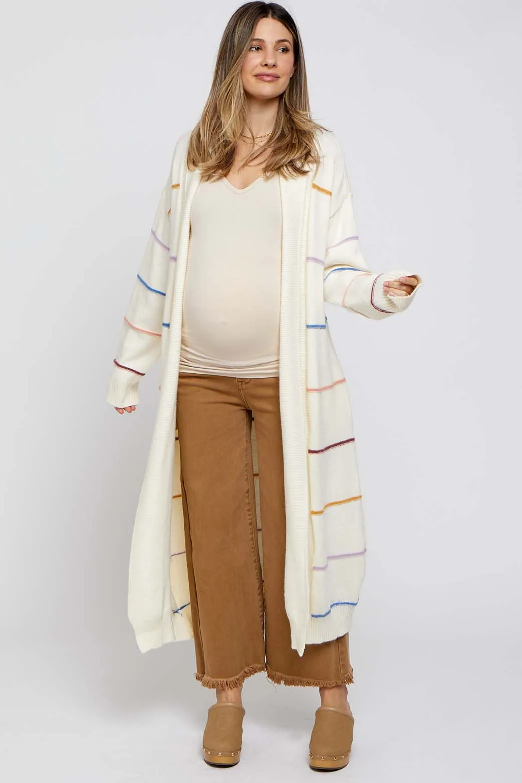 Cream Striped Open Front Maternity Cardigan sold by Pinkblush product image thumbnail 4
