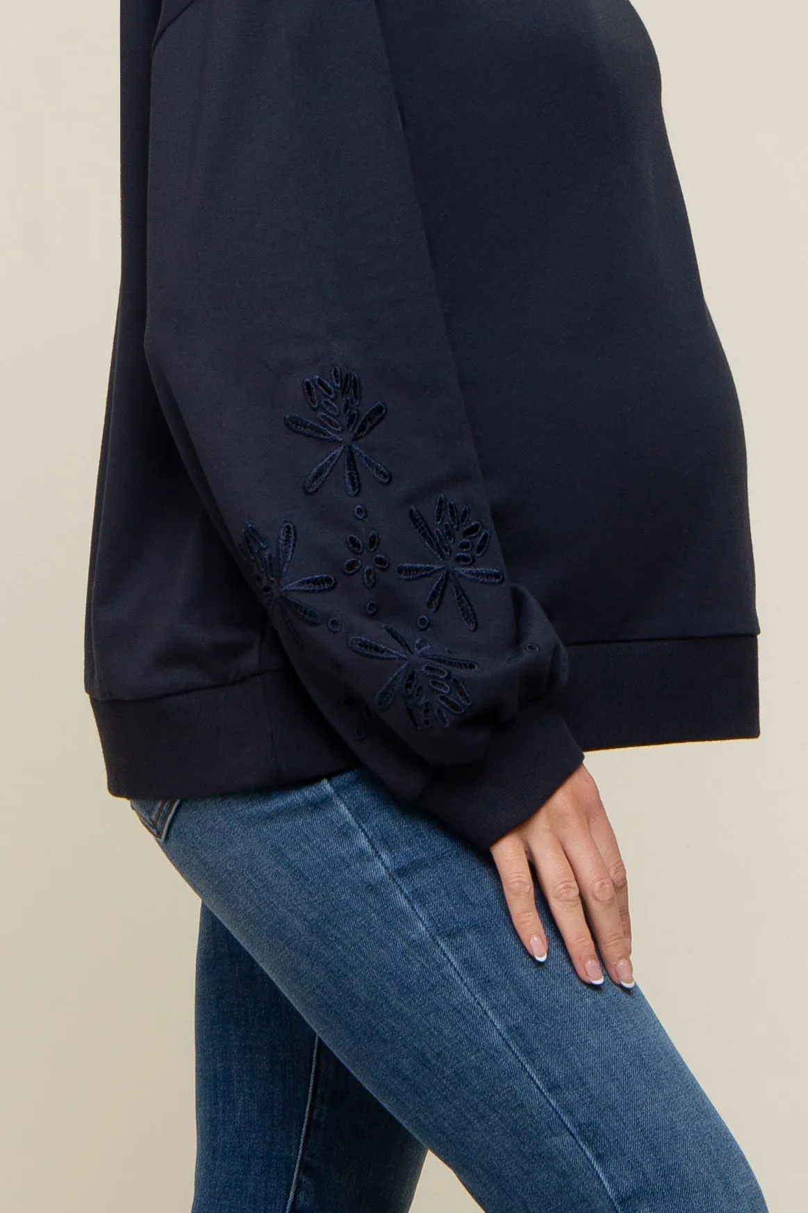 Navy Embroidered Long Sleeve Maternity Top sold by Pinkblush product image thumbnail 4