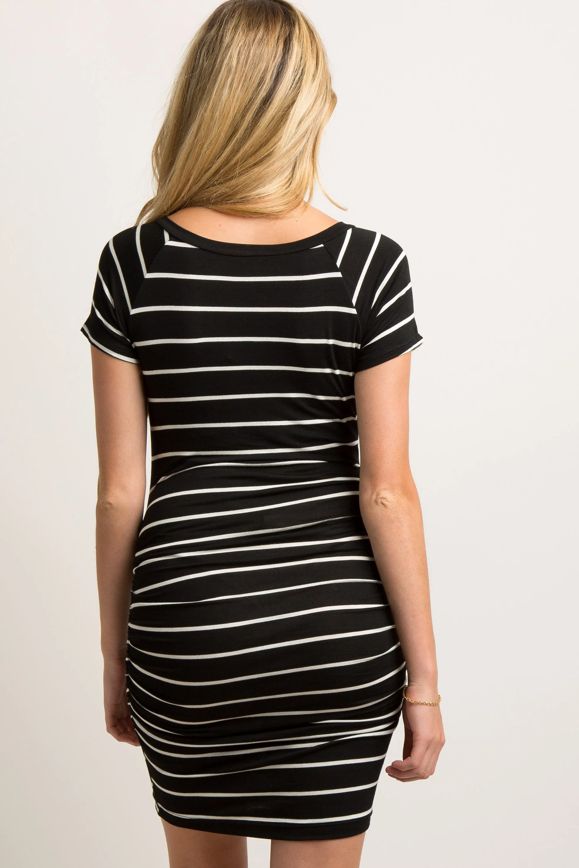 Black Striped Ruched Bodycon Maternity Dress sold by Pinkblush product image thumbnail 4