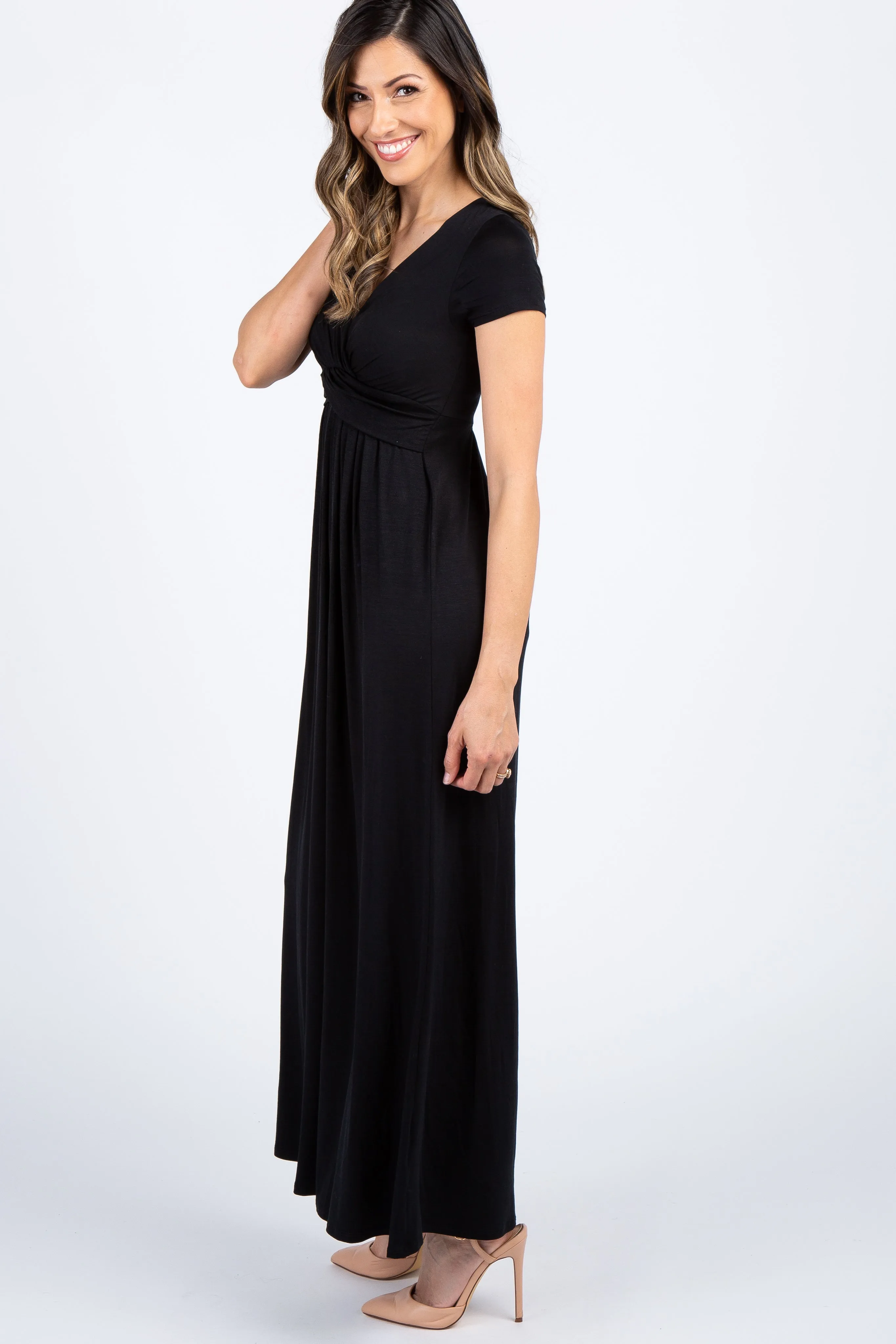 PinkBlush Petite Black Draped Nursing Maxi Dress sold by Pinkblush product image thumbnail 2