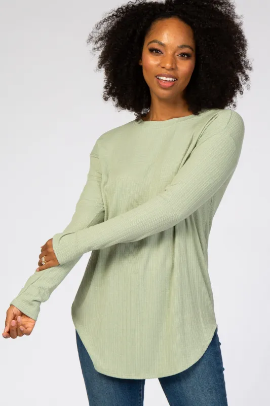 Green Long Sleeve Ribbed Top sold by Pinkblush