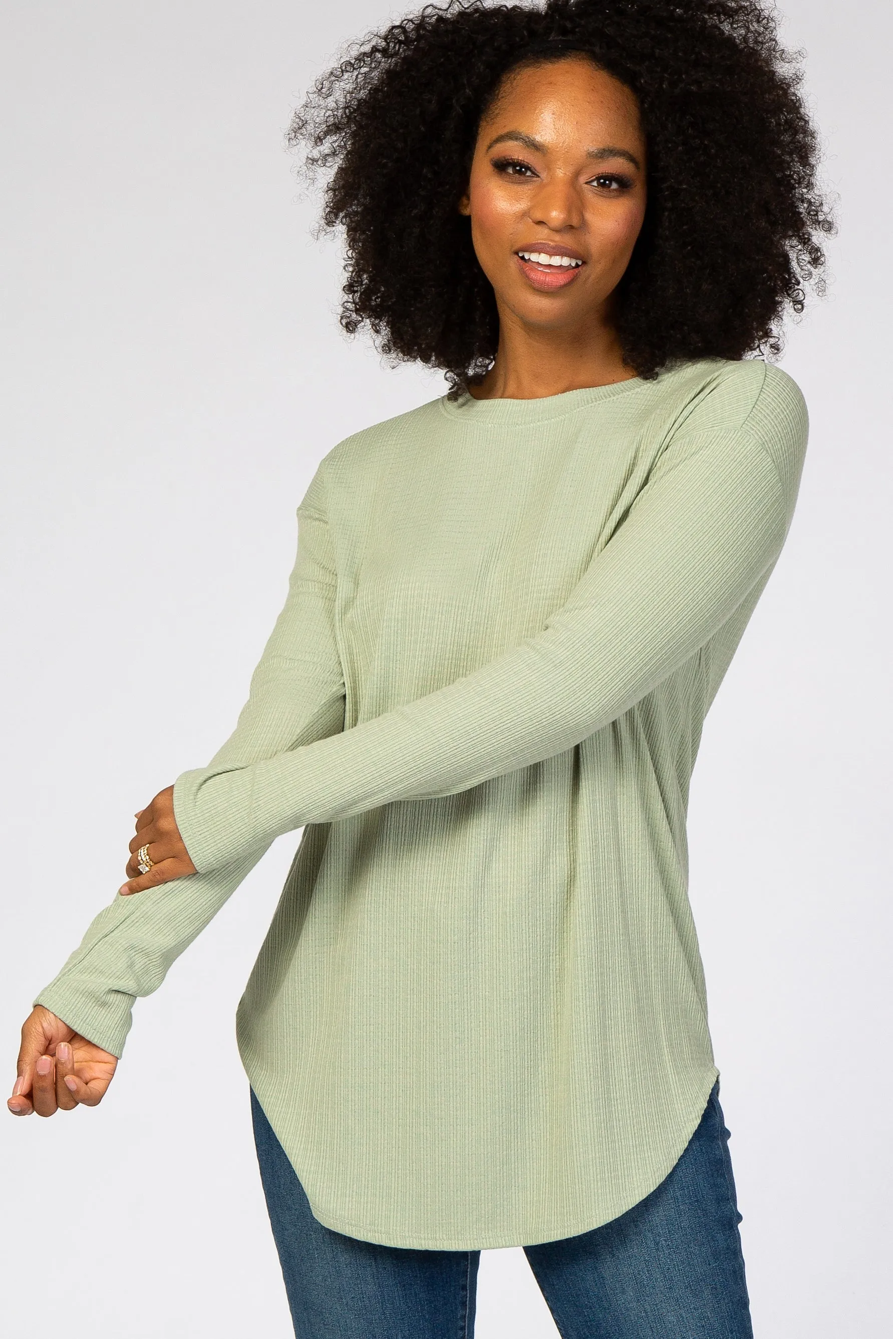 Green Long Sleeve Ribbed Top sold by Pinkblush