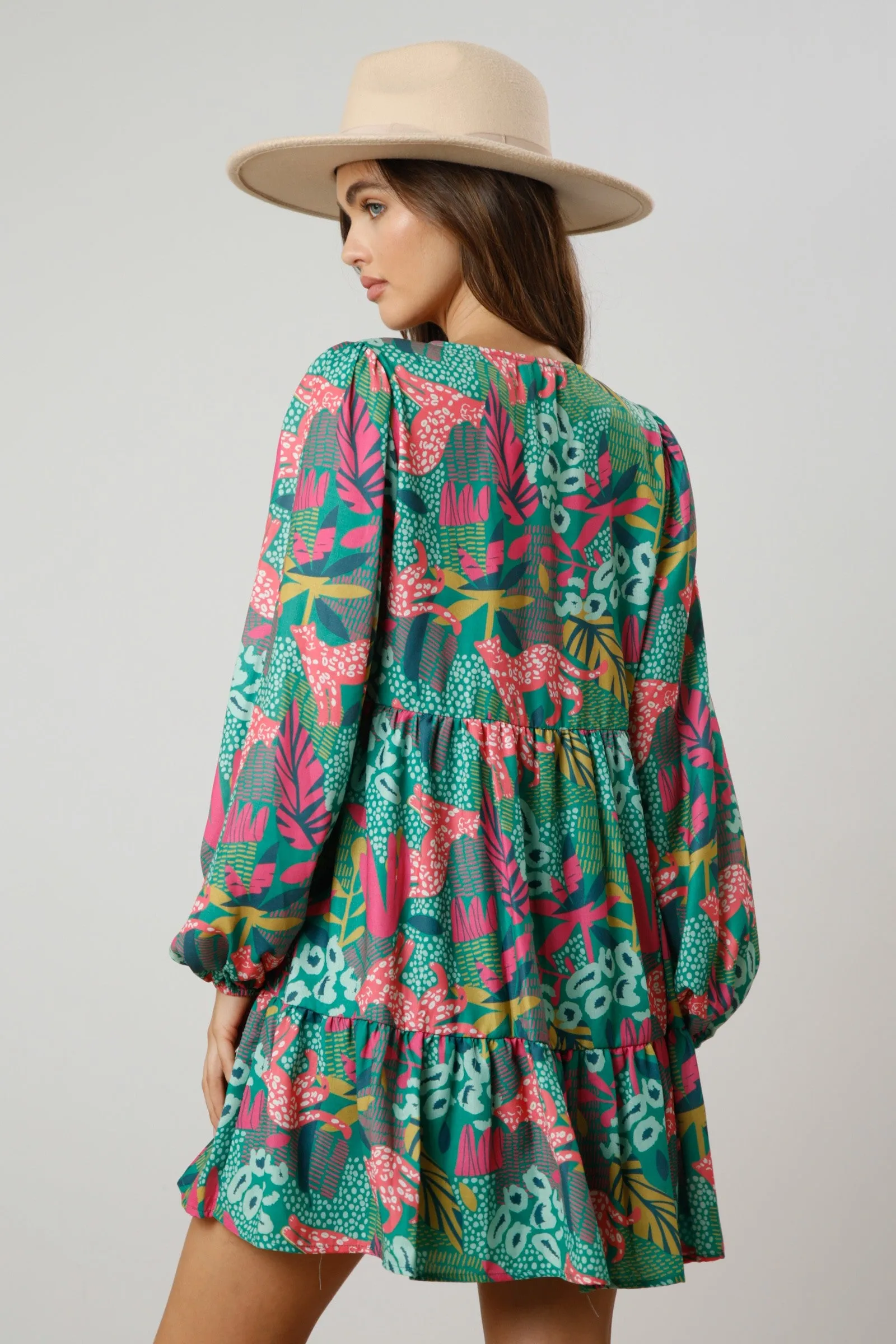 Green Floral V-Neck Ruffle Hem Dress sold by Pinkblush product image thumbnail 3