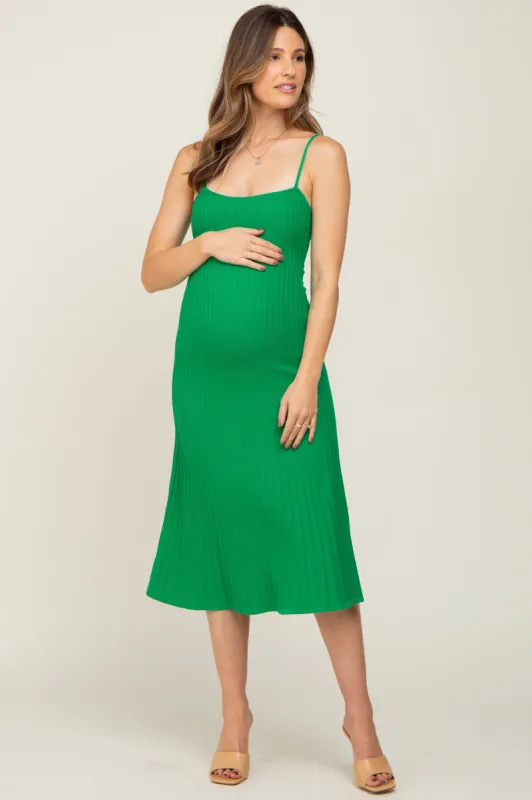 Green Ribbed A-Line Maternity Midi Dress sold by Pinkblush