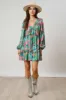 Green Floral V-Neck Ruffle Hem Dress sold by Pinkblush