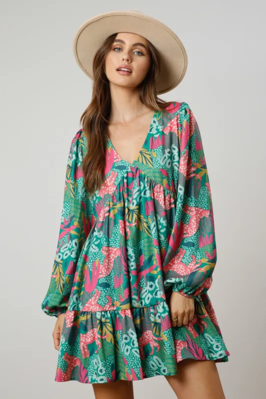 Green Floral V-Neck Ruffle Hem Dress sold by Pinkblush