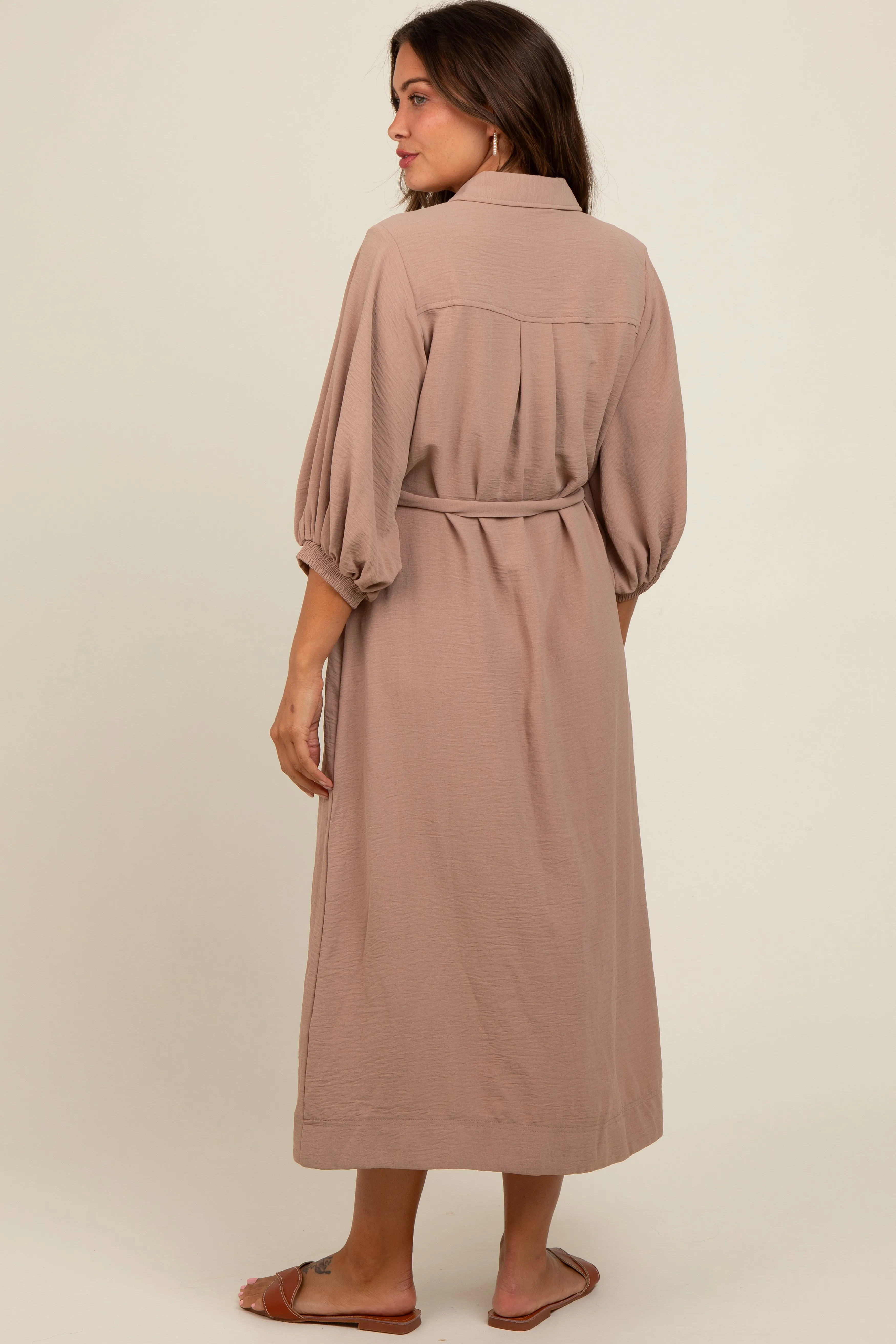 Mocha Button Down Maternity Shirt Dress sold by Pinkblush product image thumbnail 3