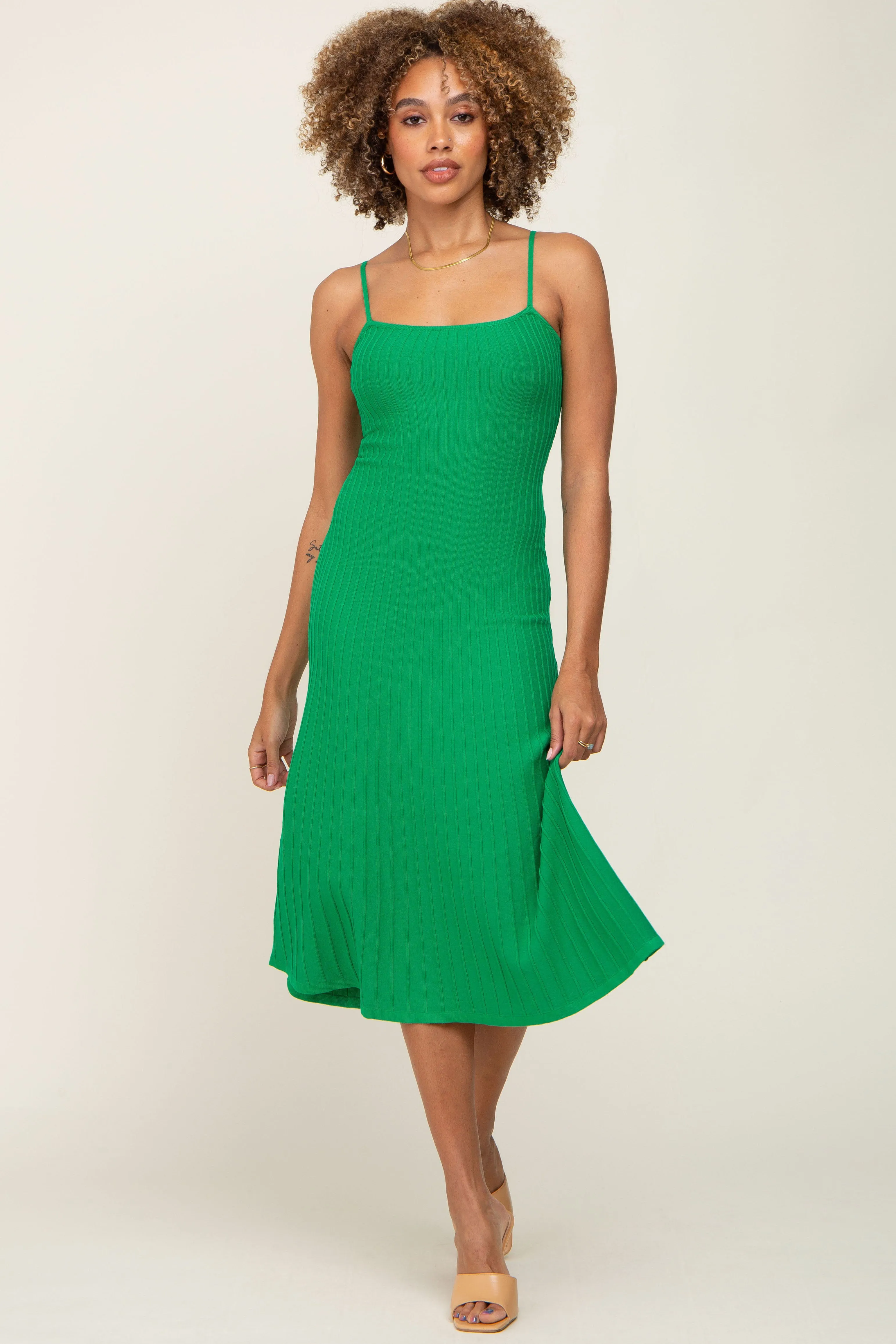 Green Ribbed A-Line Maternity Midi Dress sold by Pinkblush product image thumbnail 5