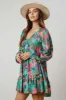 Green Floral V-Neck Ruffle Hem Dress sold by Pinkblush