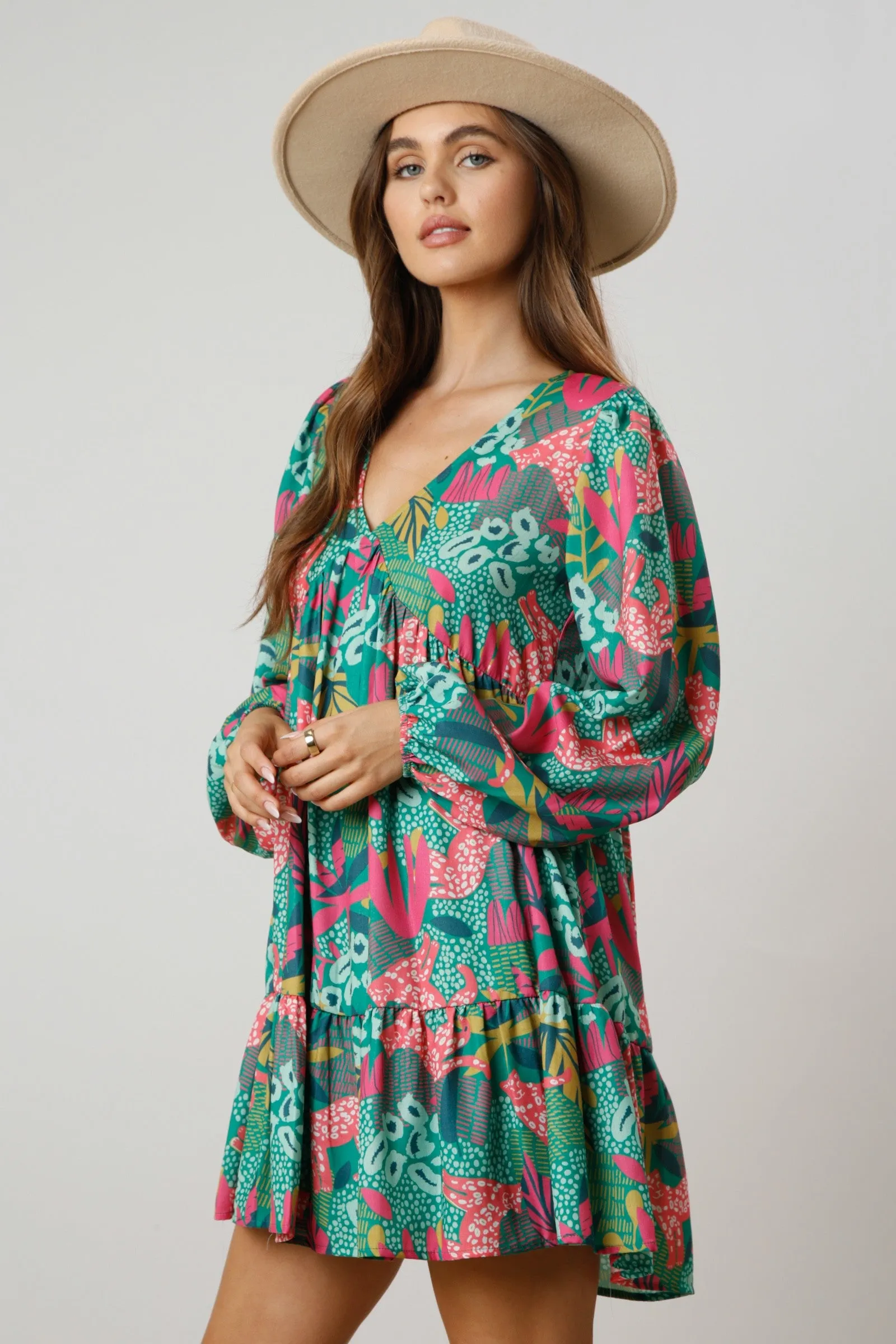 Green Floral V-Neck Ruffle Hem Dress sold by Pinkblush product image thumbnail 2