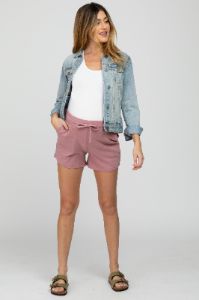 Mauve French Terry Maternity Sweat Shorts sold by Pinkblush