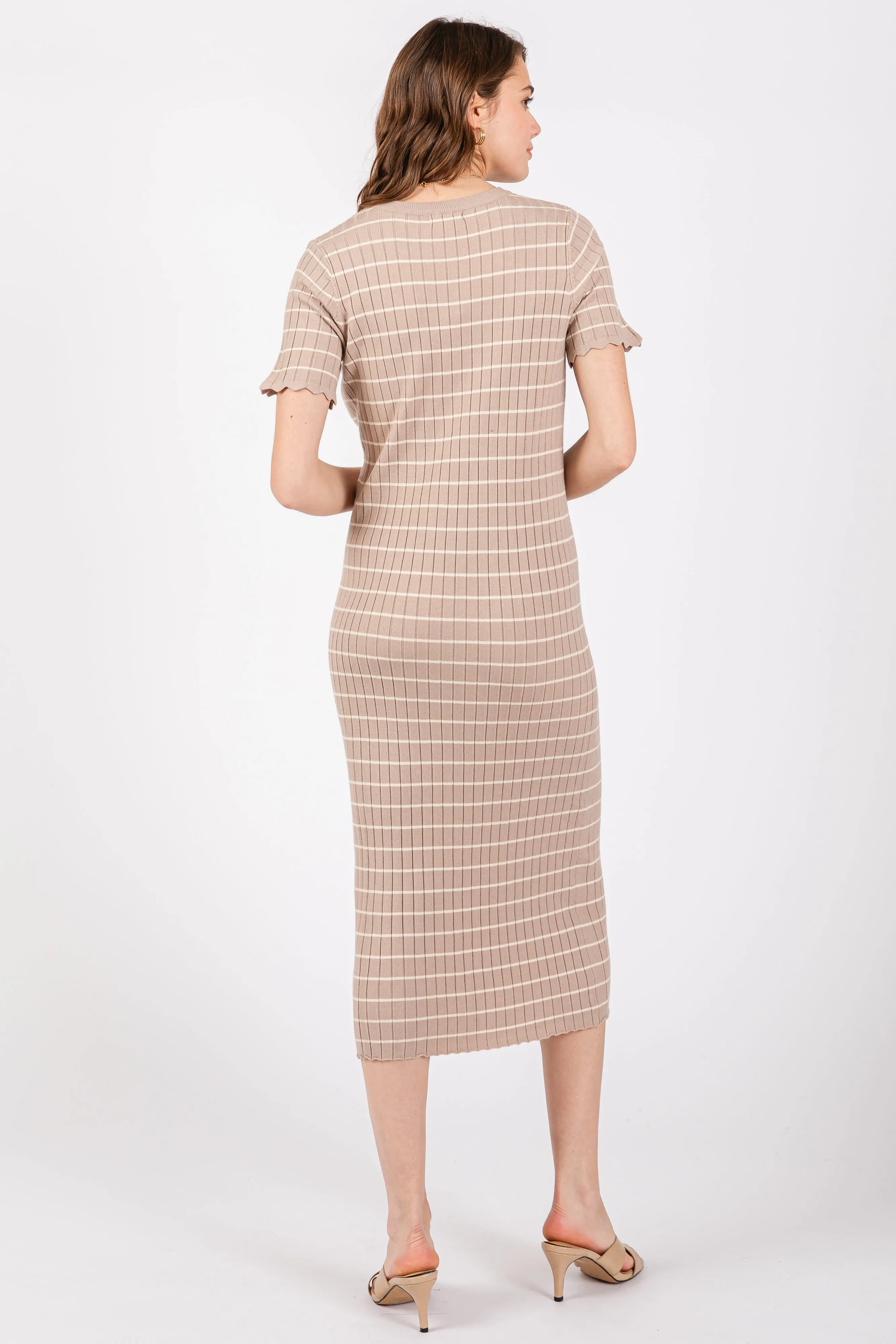 Taupe Striped Rib Knit Midi Dress sold by Pinkblush product image thumbnail 3