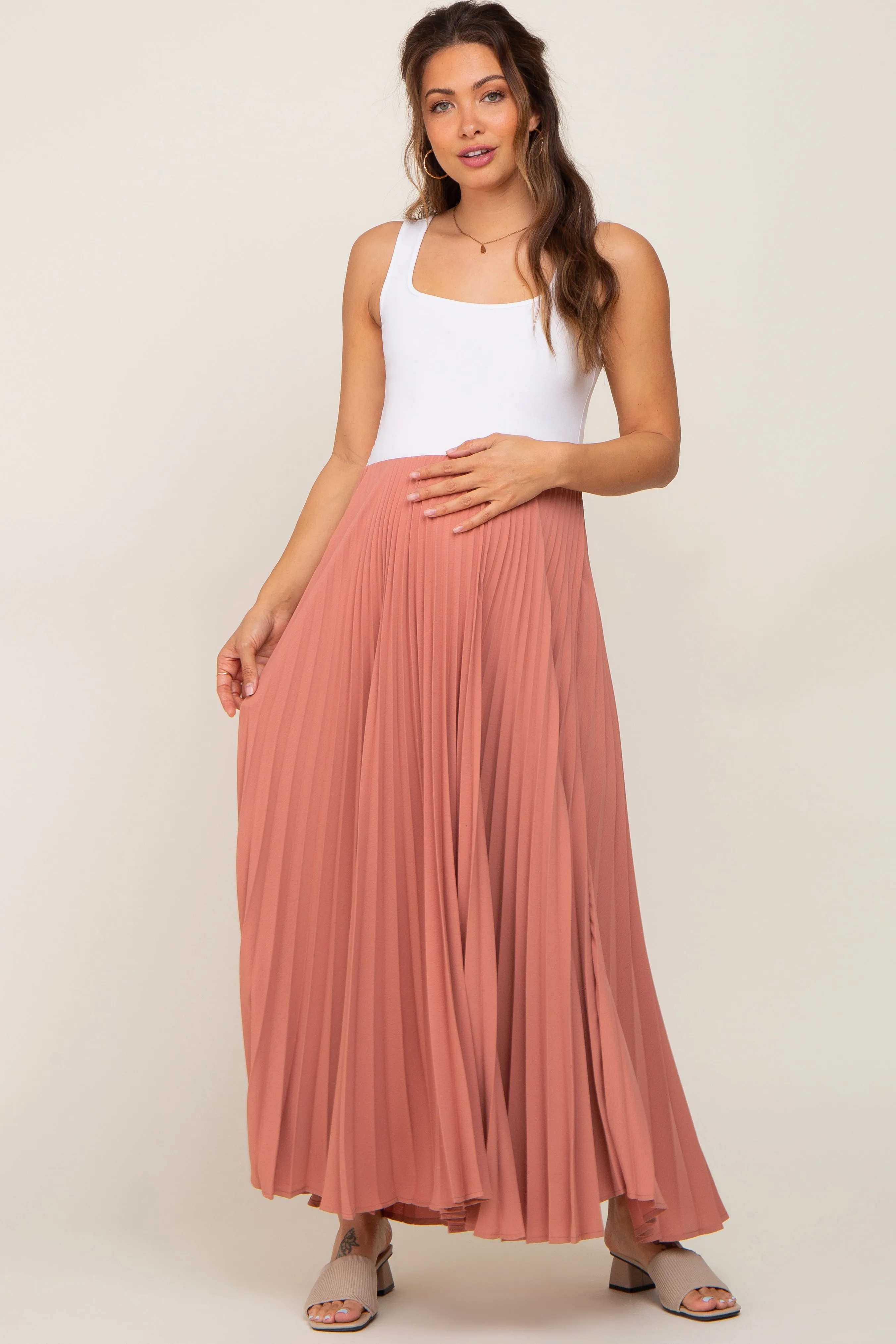Mauve Pleated Maternity Maxi Skirt sold by Pinkblush product image thumbnail 2