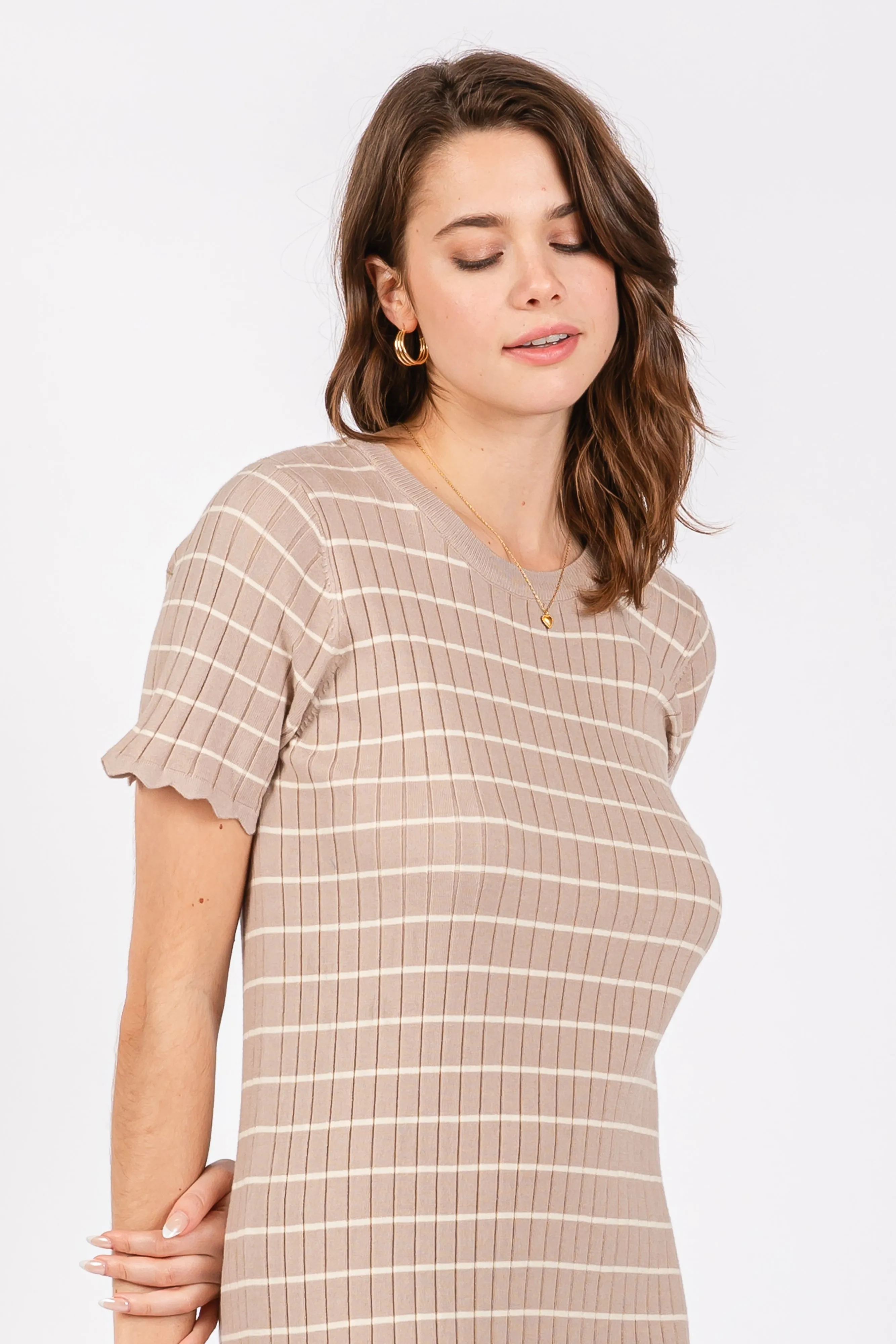 Taupe Striped Rib Knit Midi Dress sold by Pinkblush product image thumbnail 4