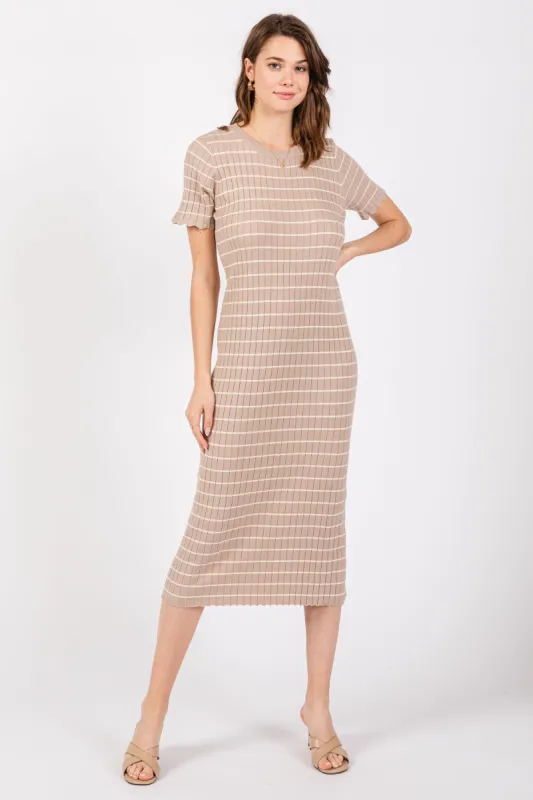 Taupe Striped Rib Knit Midi Dress sold by Pinkblush