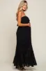 Black Chiffon Strapless Ruffle Tiered Maternity Maxi Dress sold by Pinkblush