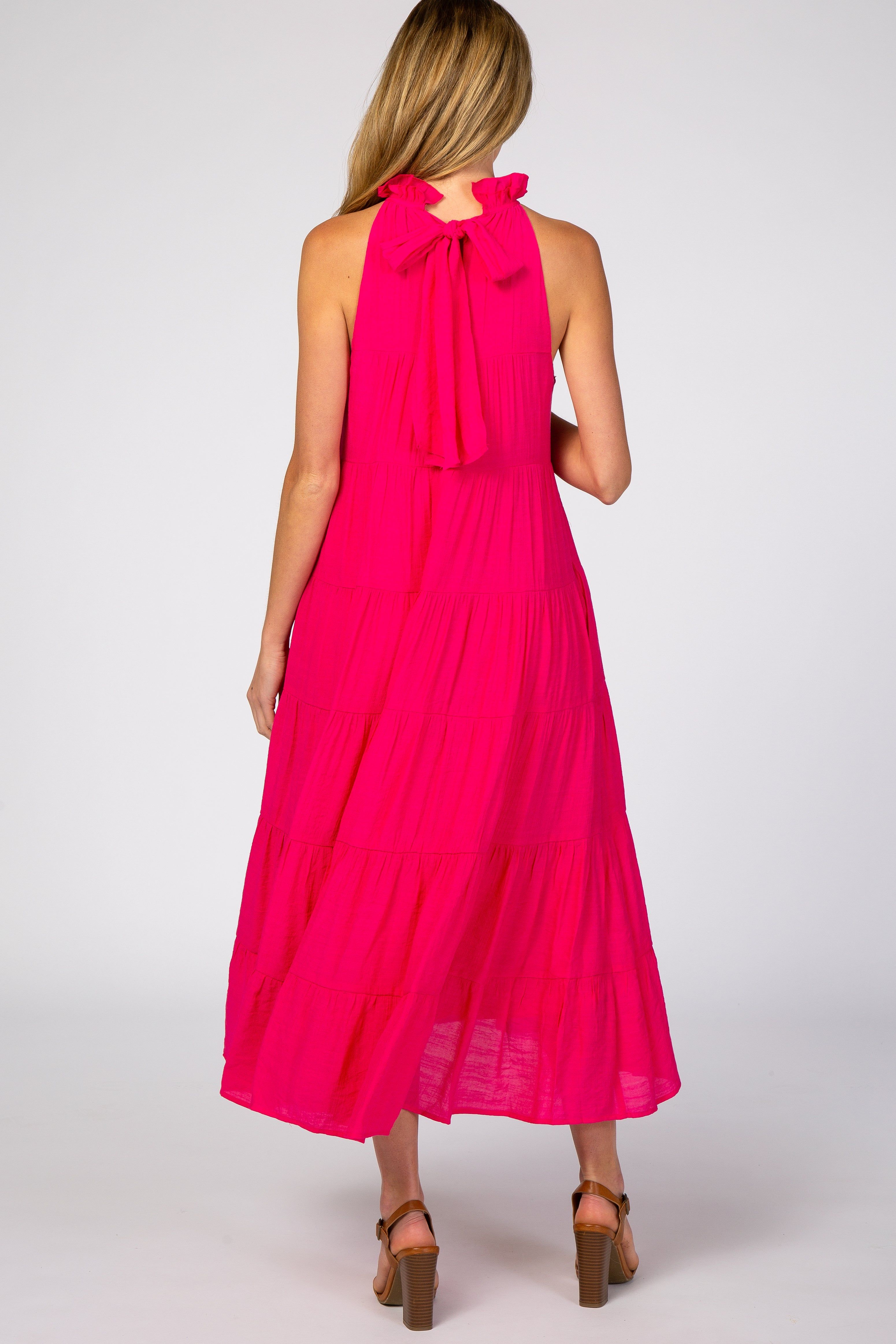 Fuchsia Tiered High Neck Maternity Maxi Dress sold by Pinkblush product image thumbnail 3