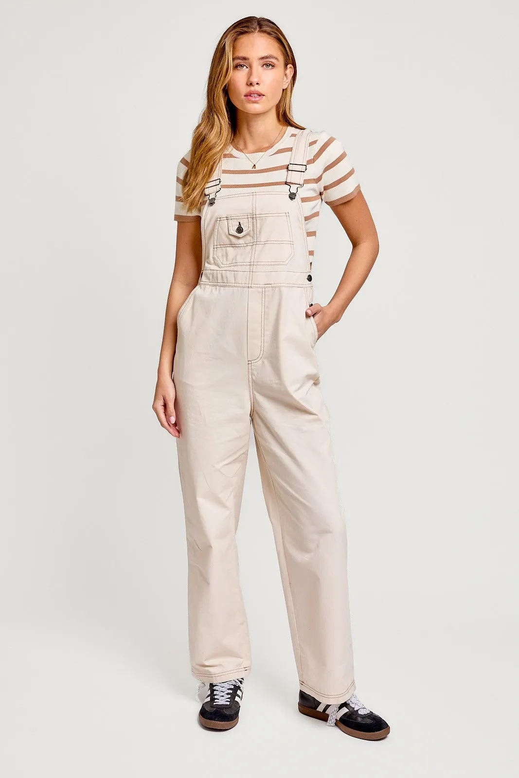 Ivory Relaxed Fit Utility Overalls sold by Pinkblush