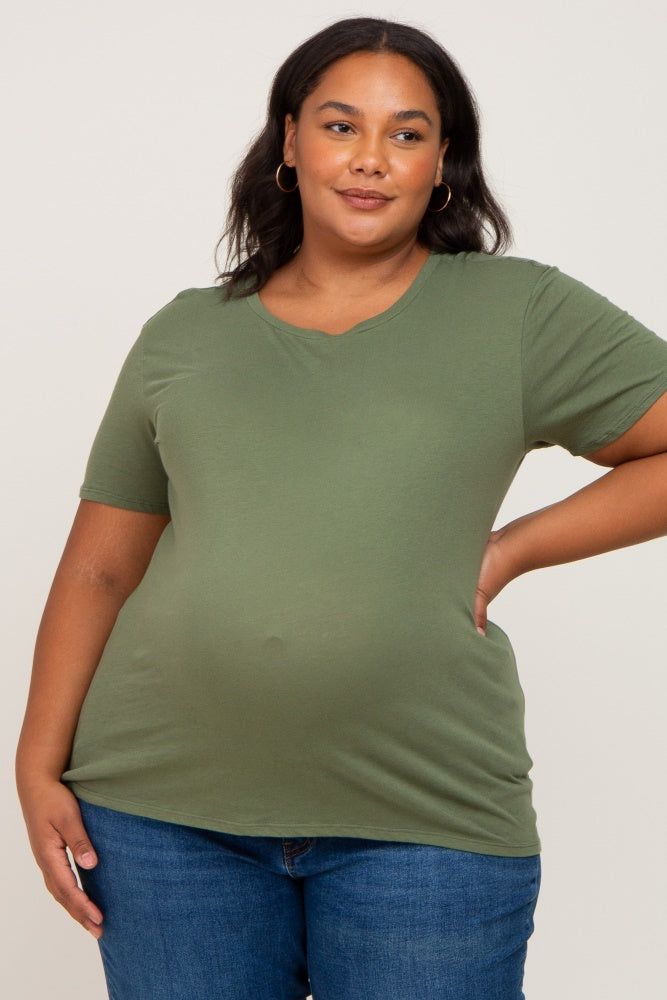 Olive Solid Short Sleeve Plus Maternity Top sold by Pinkblush product image thumbnail 2