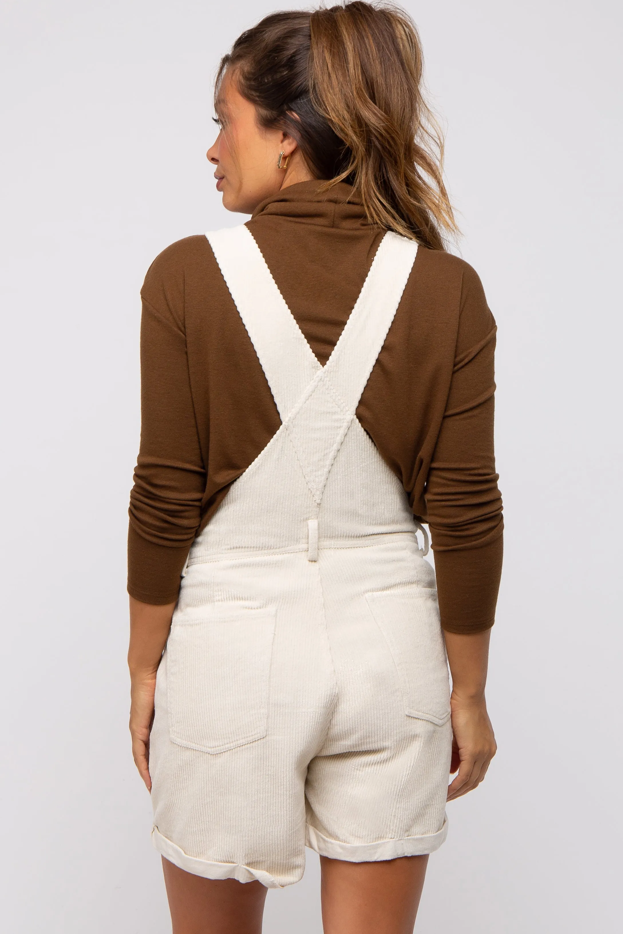Cream Corduroy Maternity Short Overalls sold by Pinkblush product image thumbnail 3