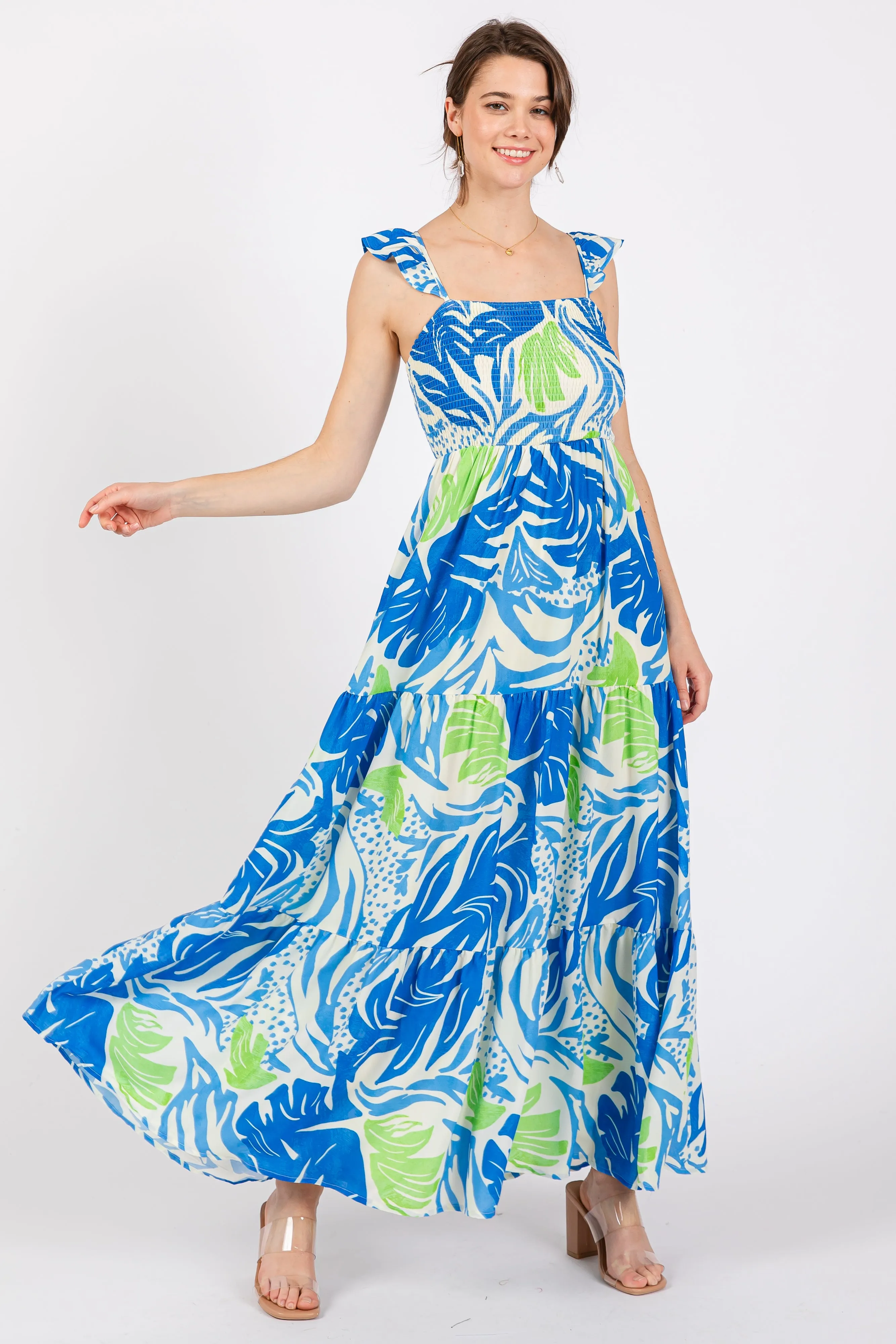Blue Leaf Print Smocked Maternity Maxi Dress sold by Pinkblush product image thumbnail 4