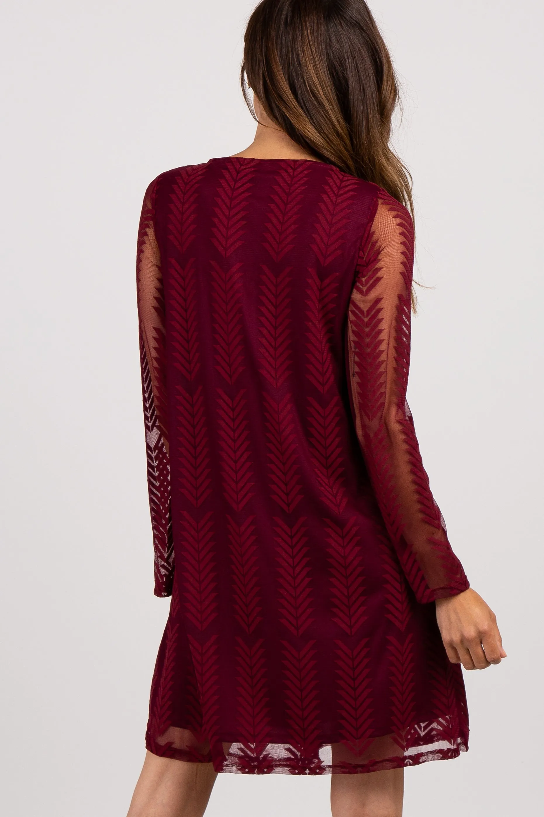 PinkBlush Burgundy Chevron Mesh Overlay Dress sold by Pinkblush product image thumbnail 3
