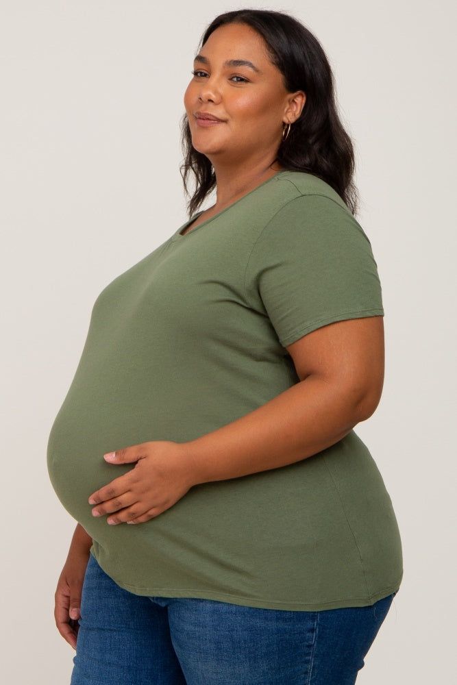 Olive Solid Short Sleeve Plus Maternity Top sold by Pinkblush product image thumbnail 3