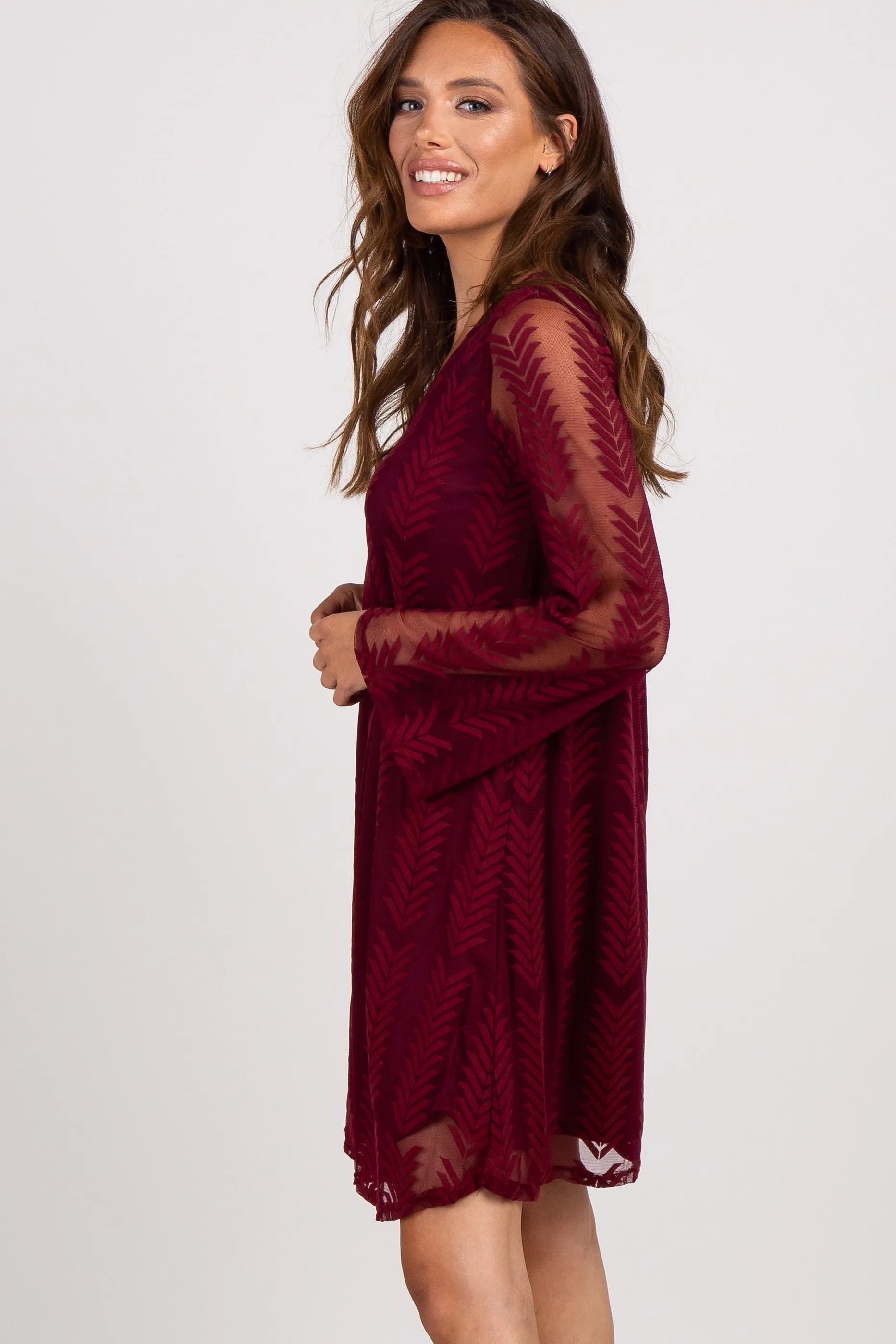 PinkBlush Burgundy Chevron Mesh Overlay Dress sold by Pinkblush product image thumbnail 2