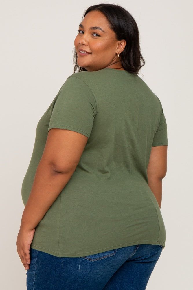 Olive Solid Short Sleeve Plus Maternity Top sold by Pinkblush product image thumbnail 4