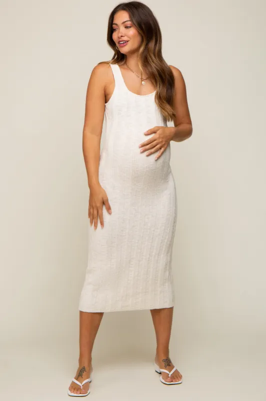 Cream Sleeveless Knit Maternity Midi Dress sold by Pinkblush
