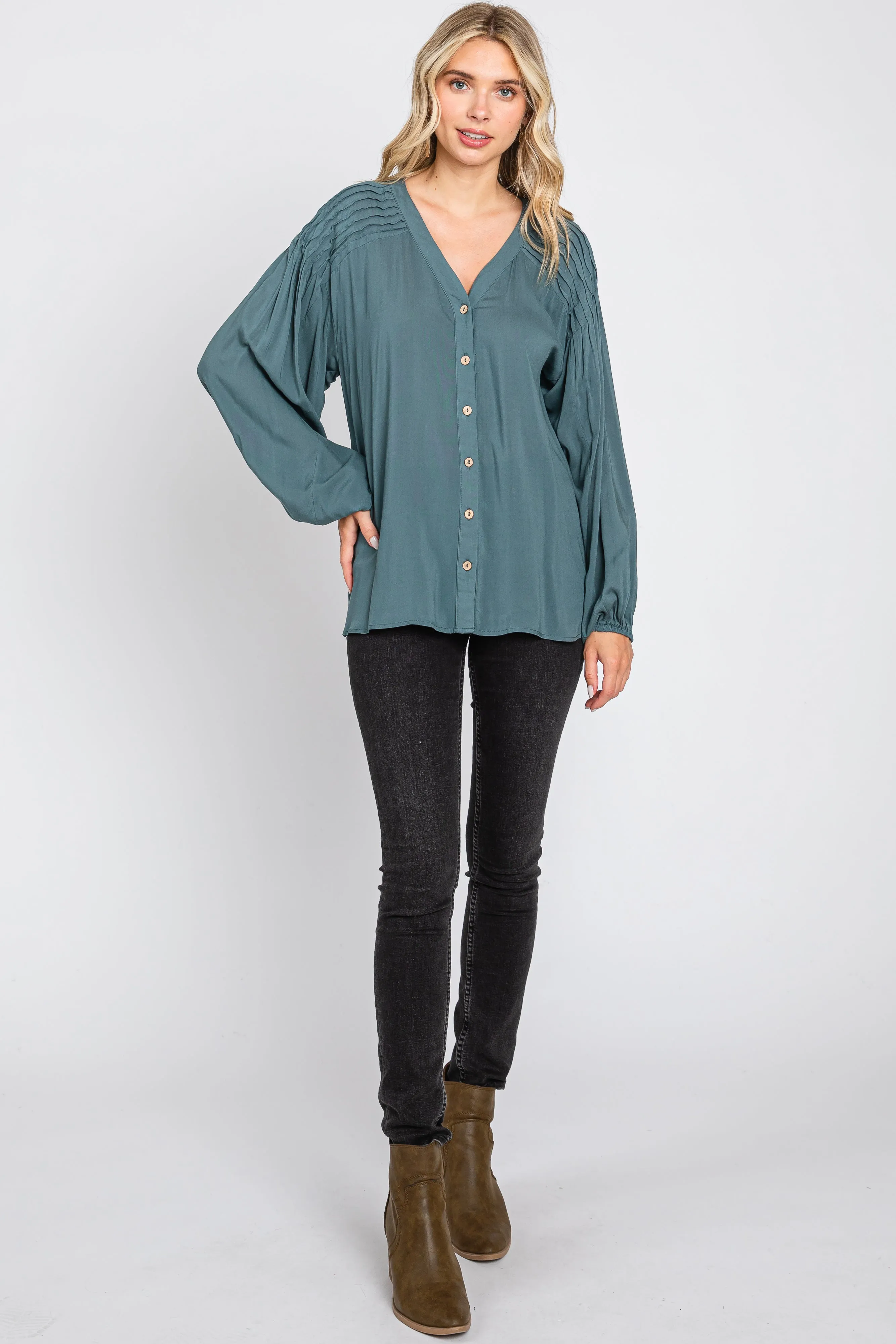 Teal Pleated Detail Blouse sold by Pinkblush product image thumbnail 4