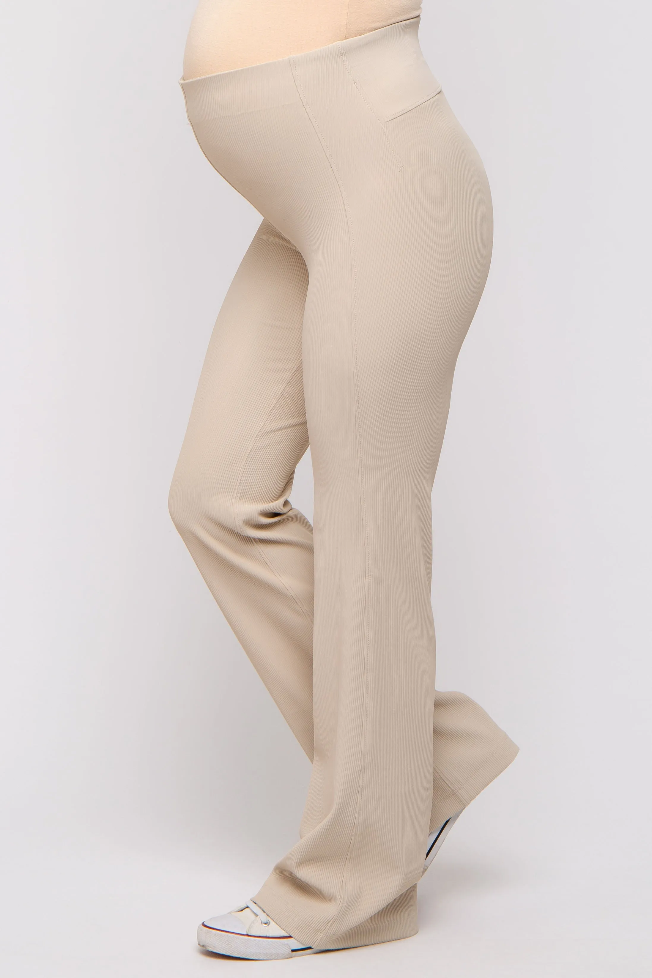 Cream Ribbed Maternity Flared Leggings sold by Pinkblush product image thumbnail 3