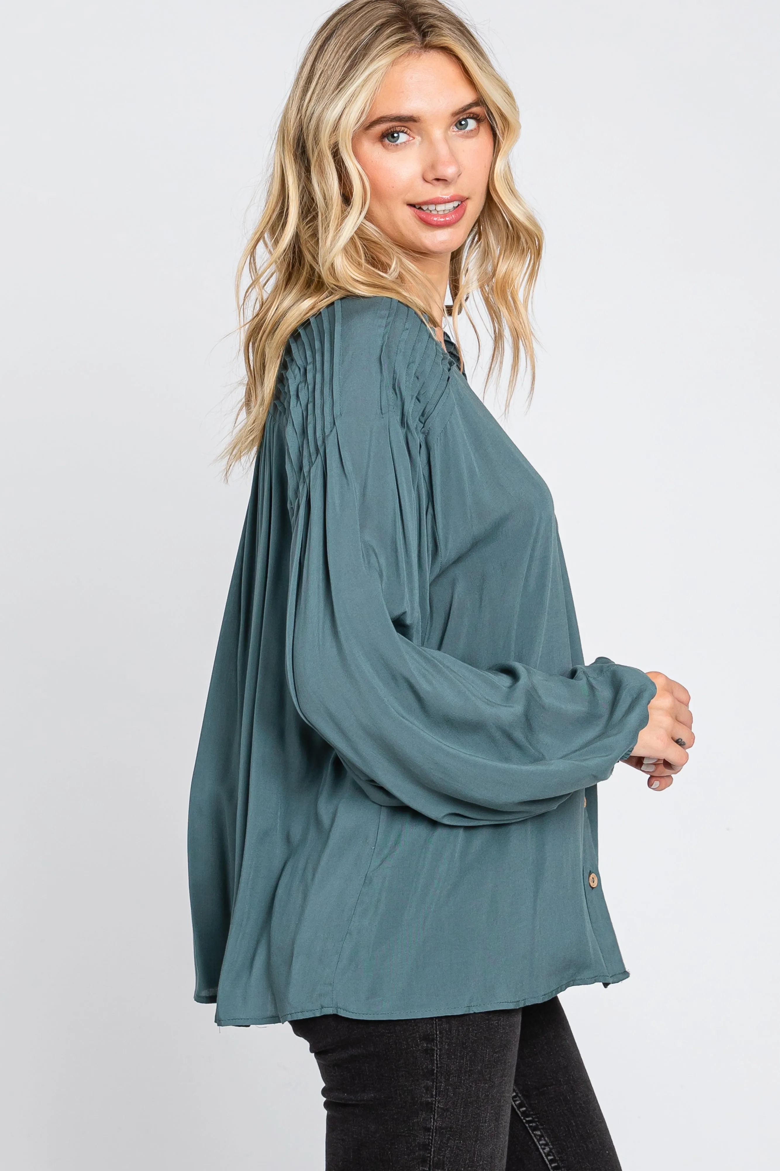Teal Pleated Detail Blouse sold by Pinkblush product image thumbnail 2