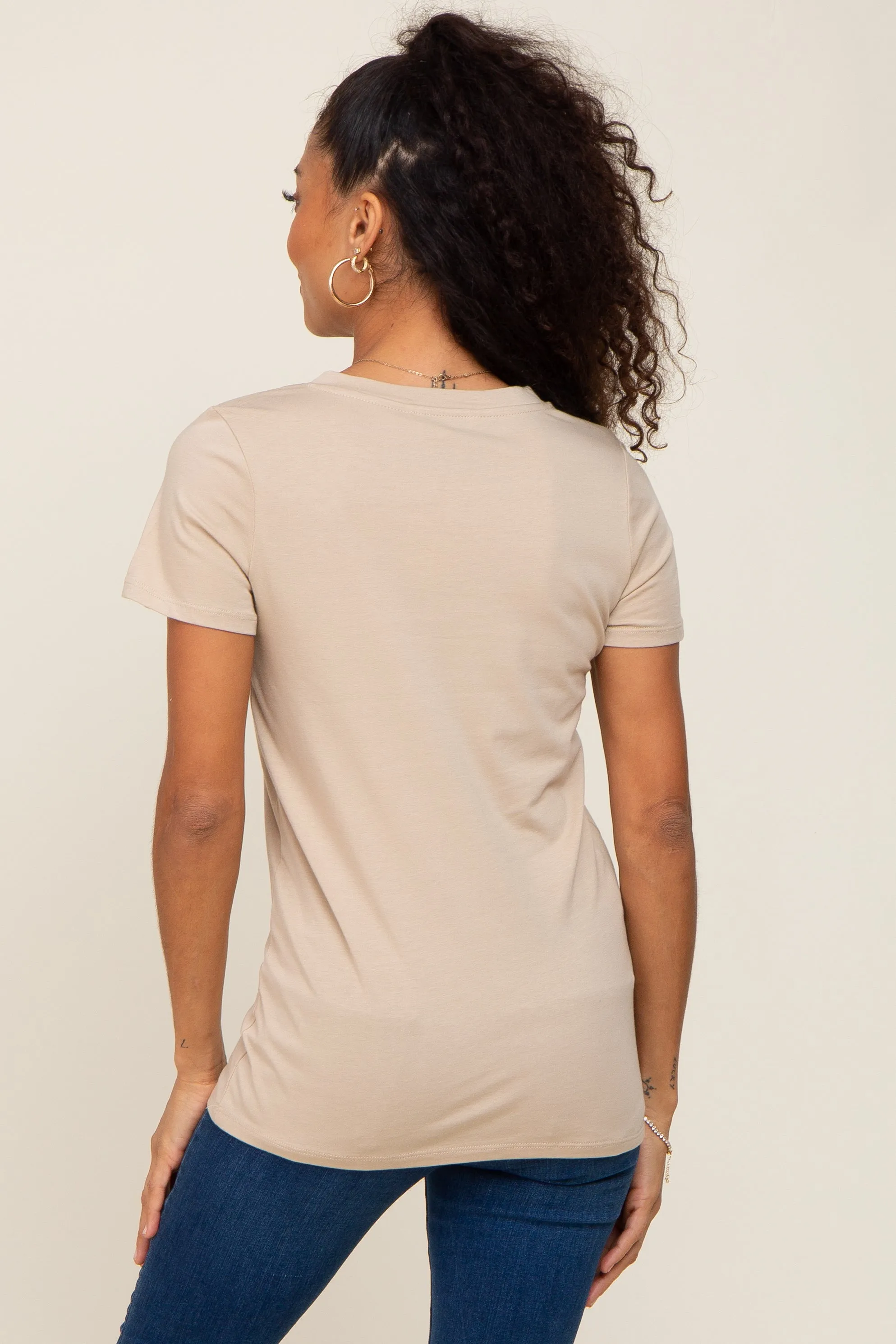 Beige Basic V-Neck Tee sold by Pinkblush product image thumbnail 3