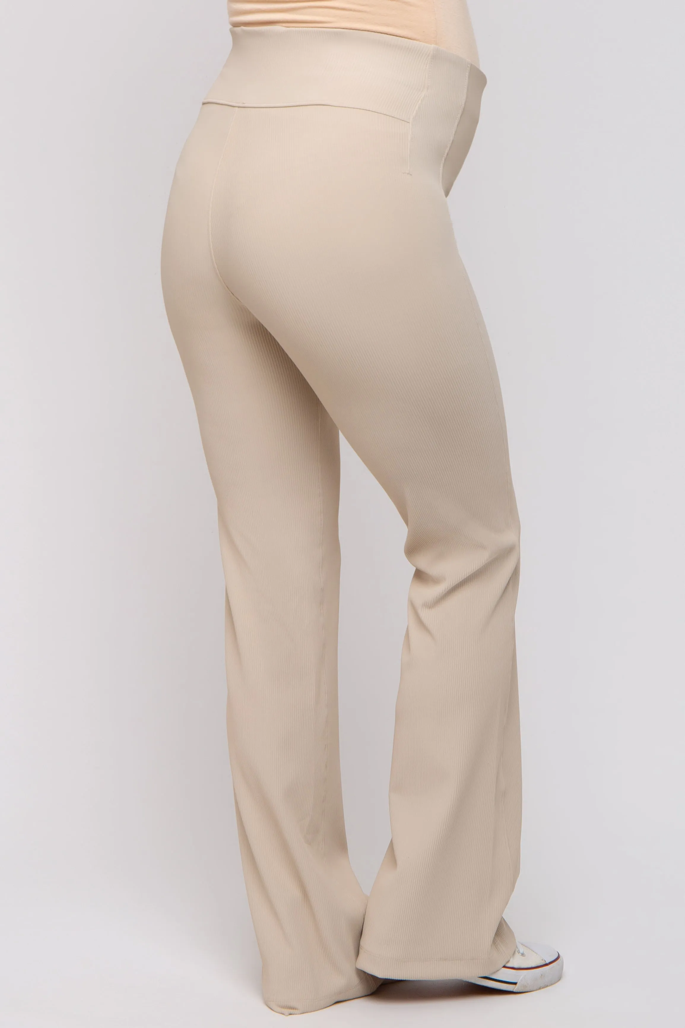 Cream Ribbed Maternity Flared Leggings sold by Pinkblush product image thumbnail 4