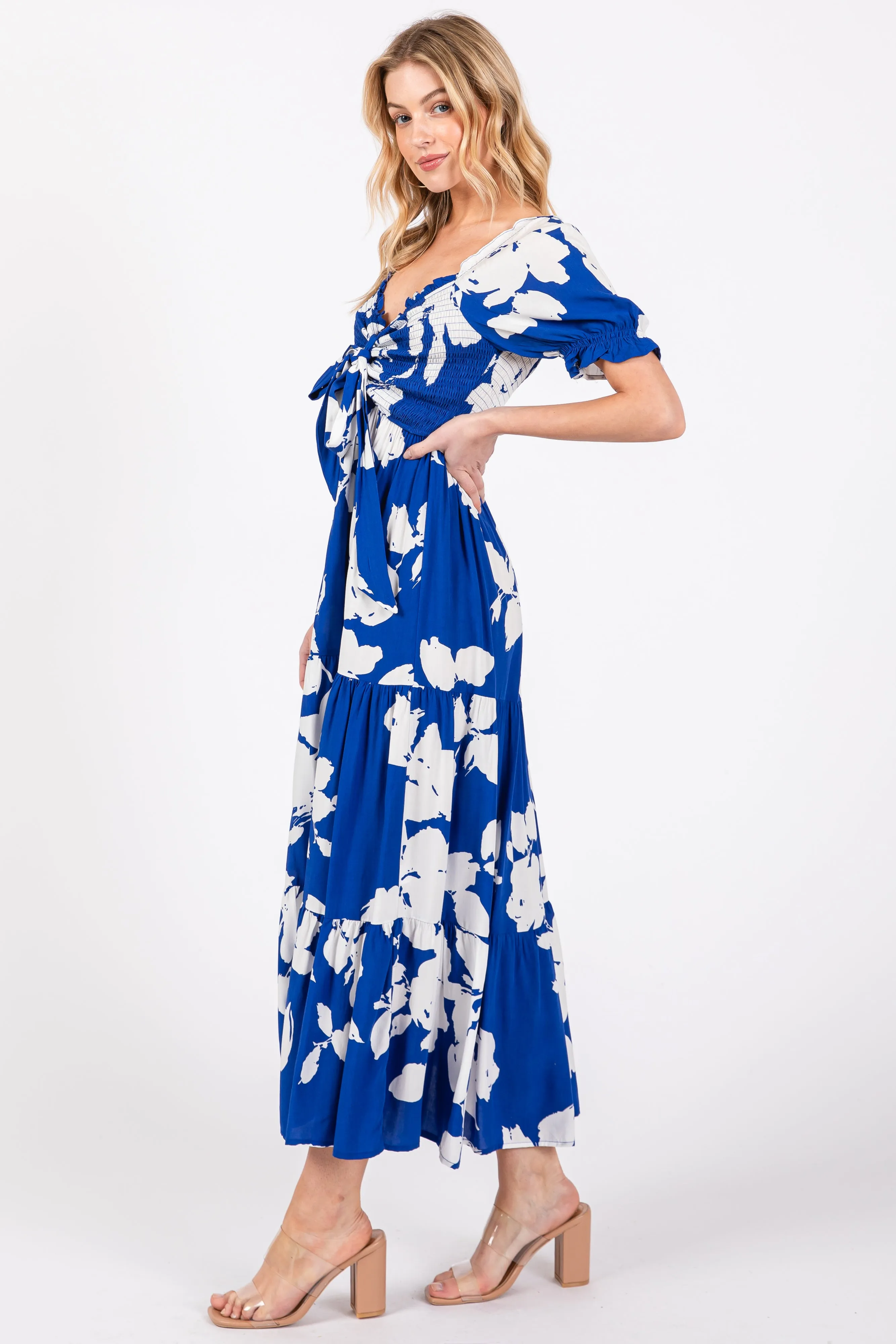 Royal Floral Smocked Knotted Top Maxi Dress sold by Pinkblush product image thumbnail 2