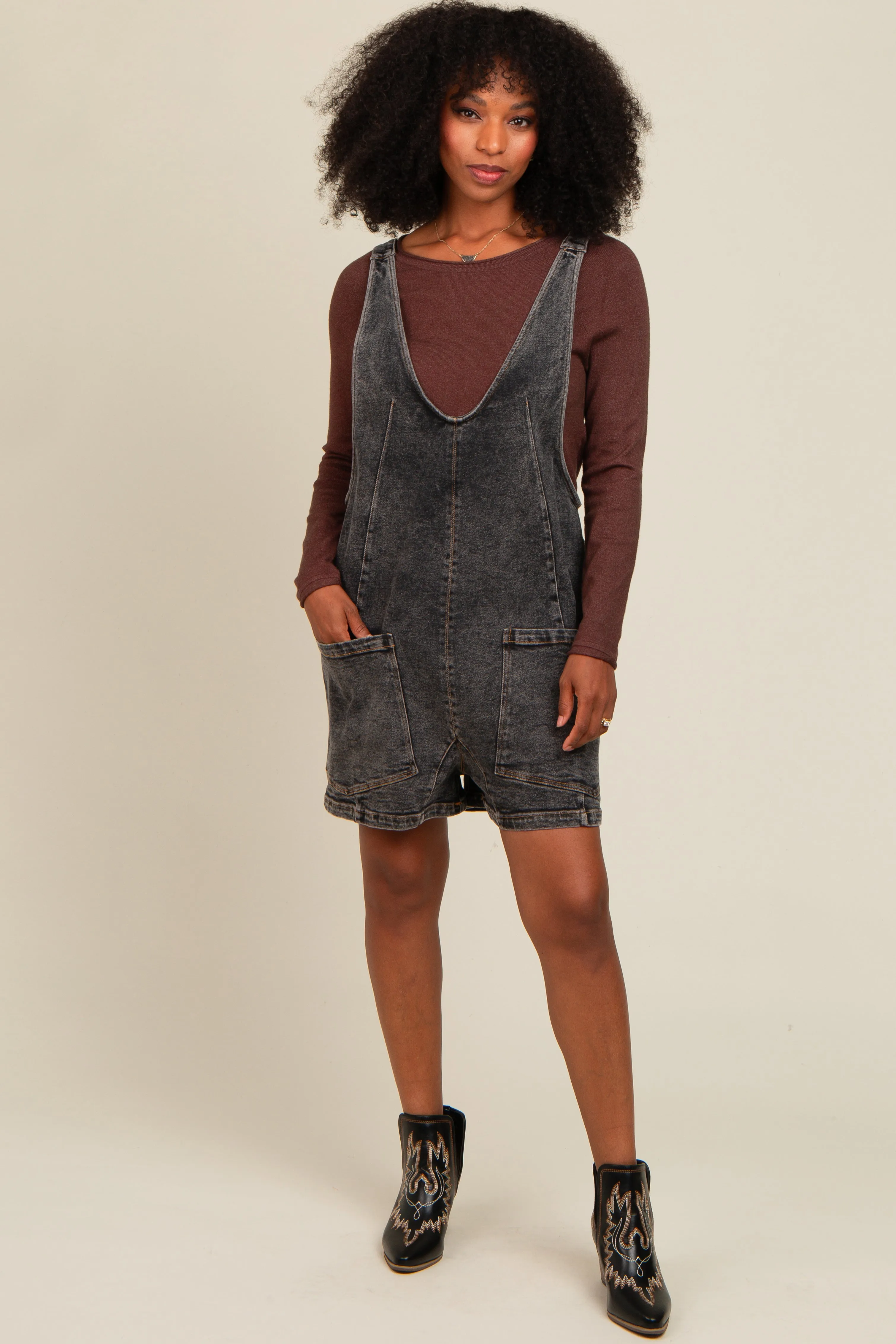 Charcoal Denim Scoop Neck Maternity Short Overall sold by Pinkblush product image thumbnail 5