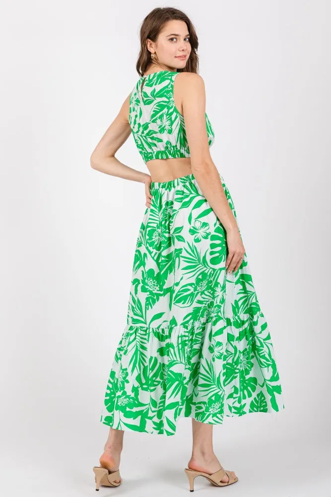 Green Floral Side Cutout Ruffle Midi Dress sold by Pinkblush product image thumbnail 3