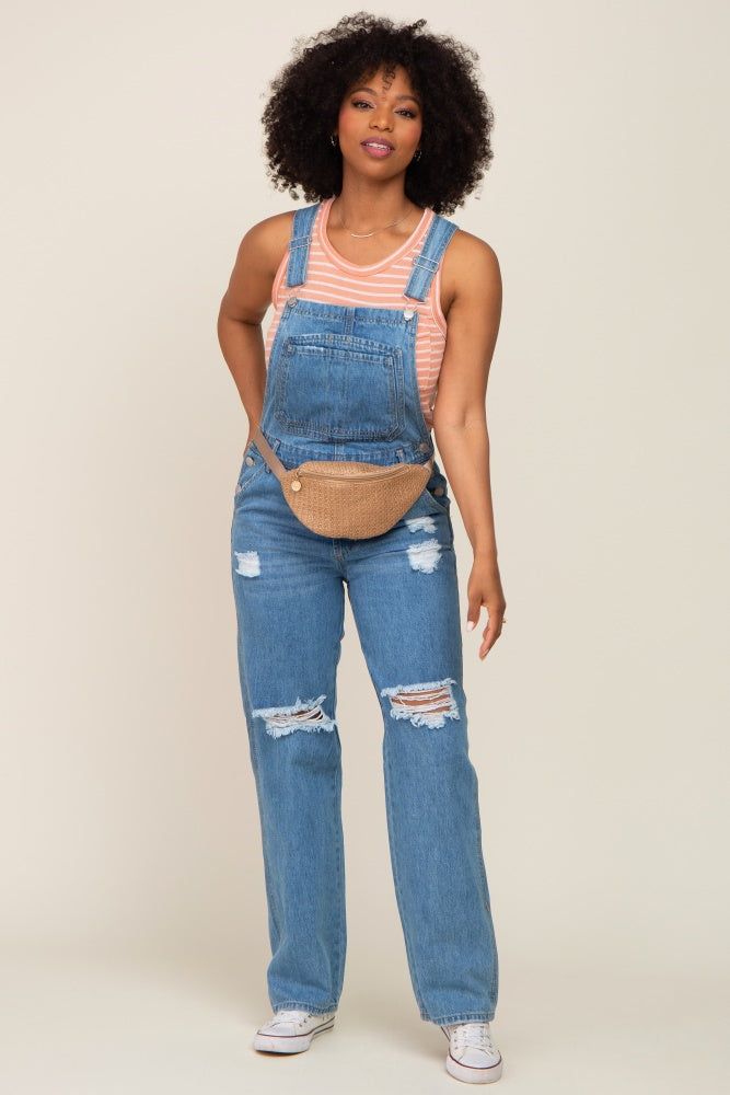 Blue Medium Wash Distressed Denim Overalls sold by Pinkblush product image thumbnail 4