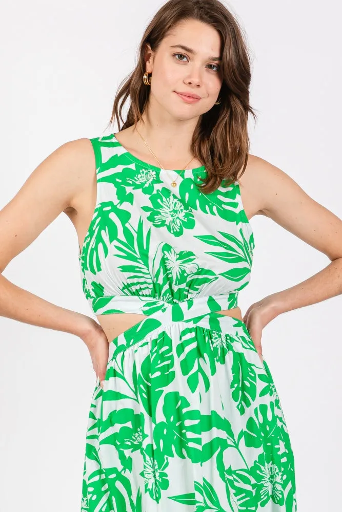 Green Floral Side Cutout Ruffle Midi Dress sold by Pinkblush product image thumbnail 4