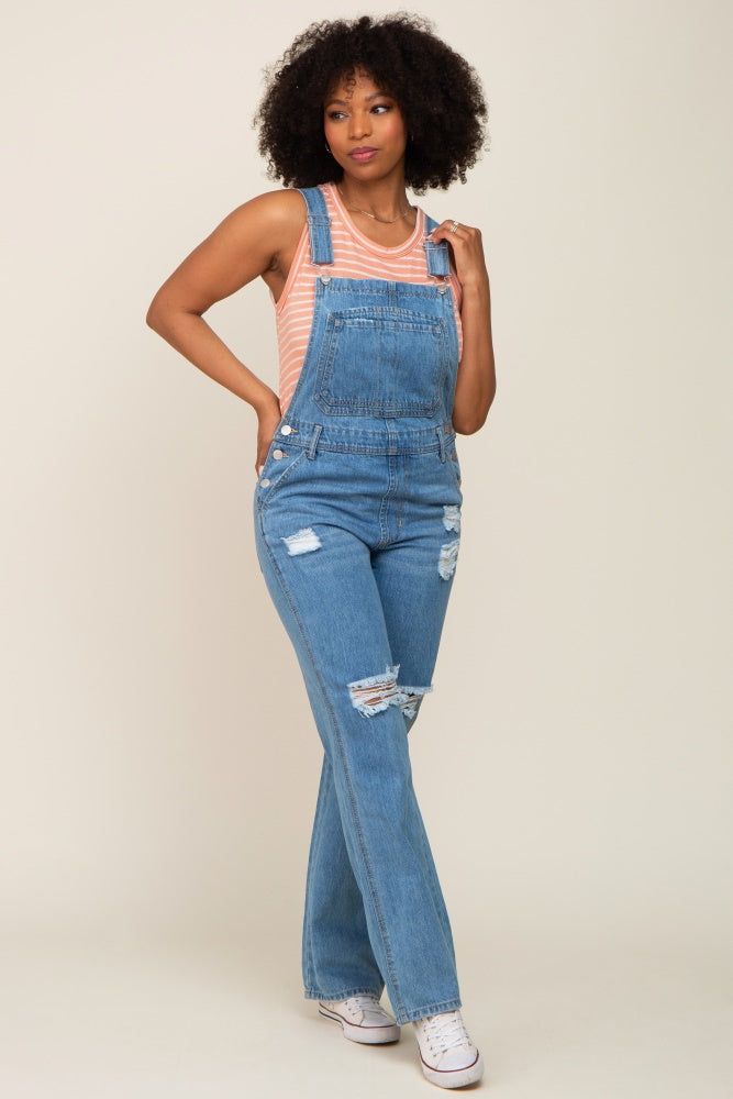 Blue Medium Wash Distressed Denim Overalls sold by Pinkblush product image thumbnail 5