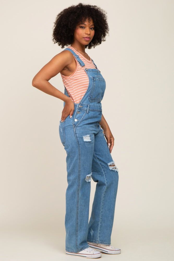 Blue Medium Wash Distressed Denim Overalls sold by Pinkblush product image thumbnail 2