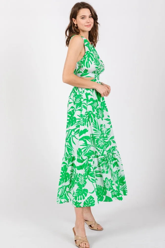 Green Floral Side Cutout Ruffle Midi Dress sold by Pinkblush product image thumbnail 2