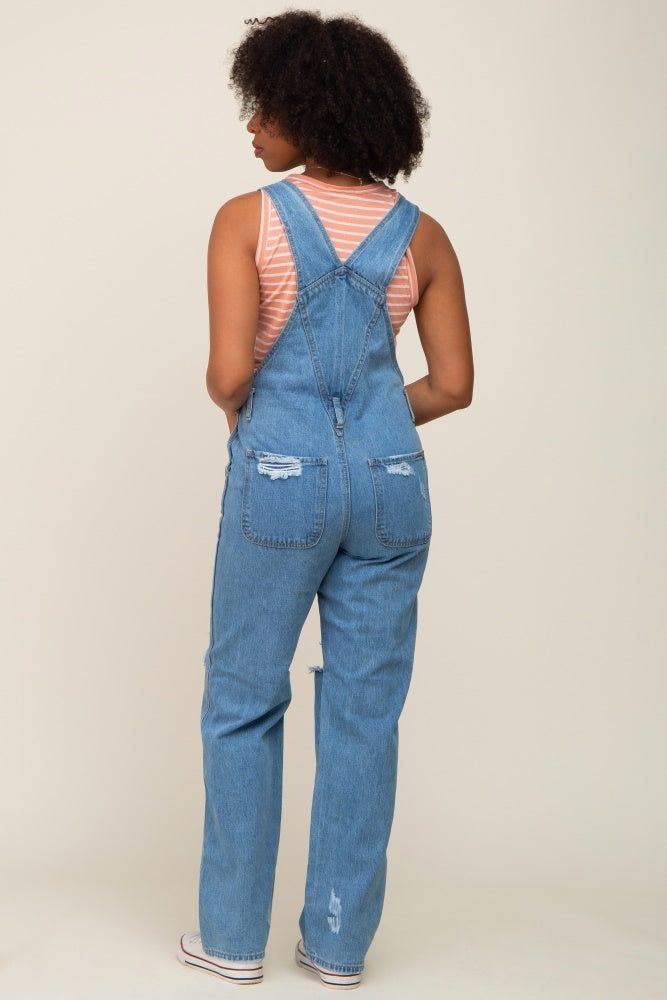 Blue Medium Wash Distressed Denim Overalls sold by Pinkblush product image thumbnail 3