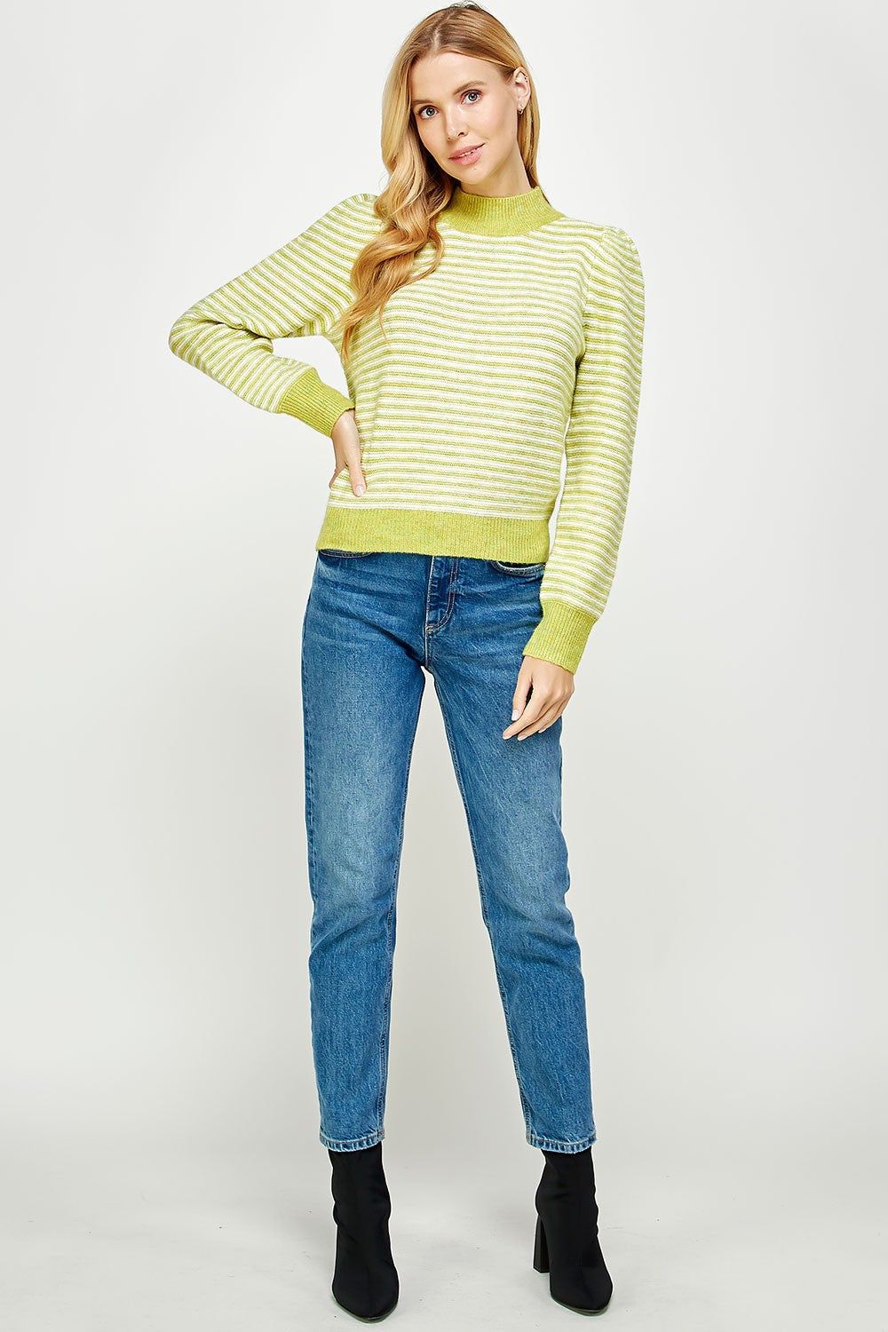 Lime Multi Striped Pattern Mock Neck Sweater sold by Pinkblush product image thumbnail 4